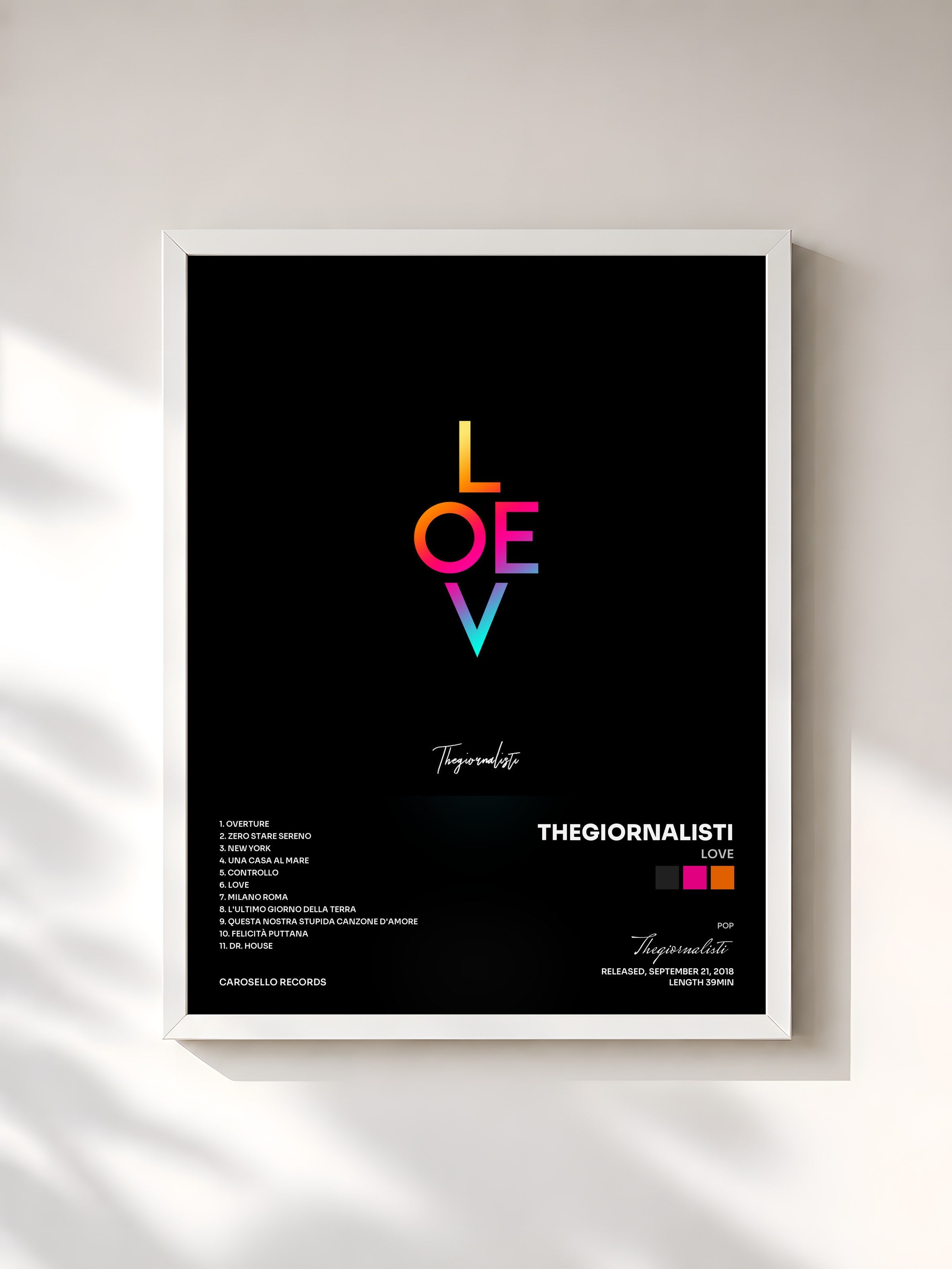 #blanc Tableau de l'album LOVE de Thegiornalisti, cadre blanc, imprimé et encadré en France