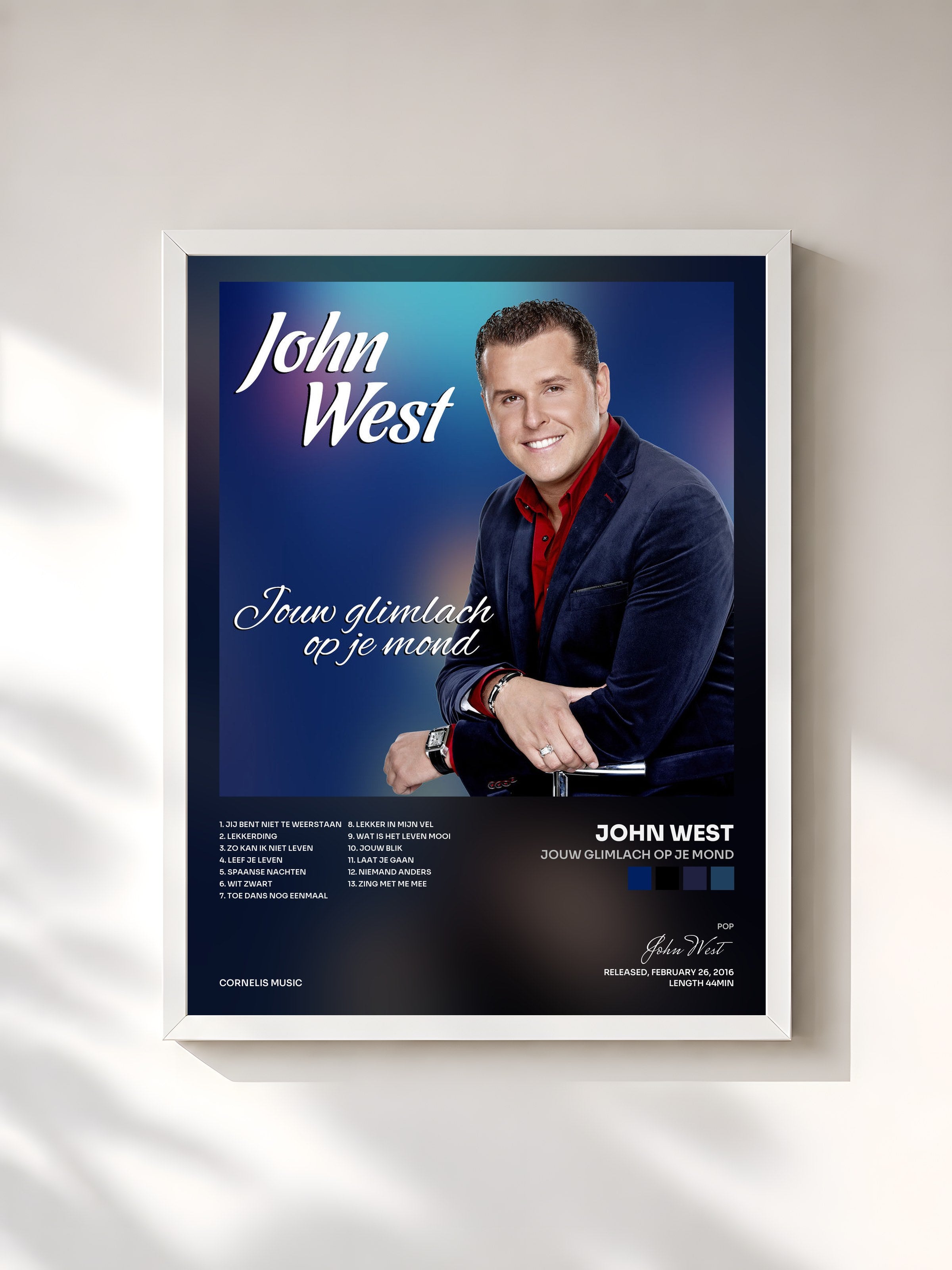 #blanc Tableau de l'album Jouw Glimlach Op Je Mond de John West, cadre blanc, imprimé et encadré en France