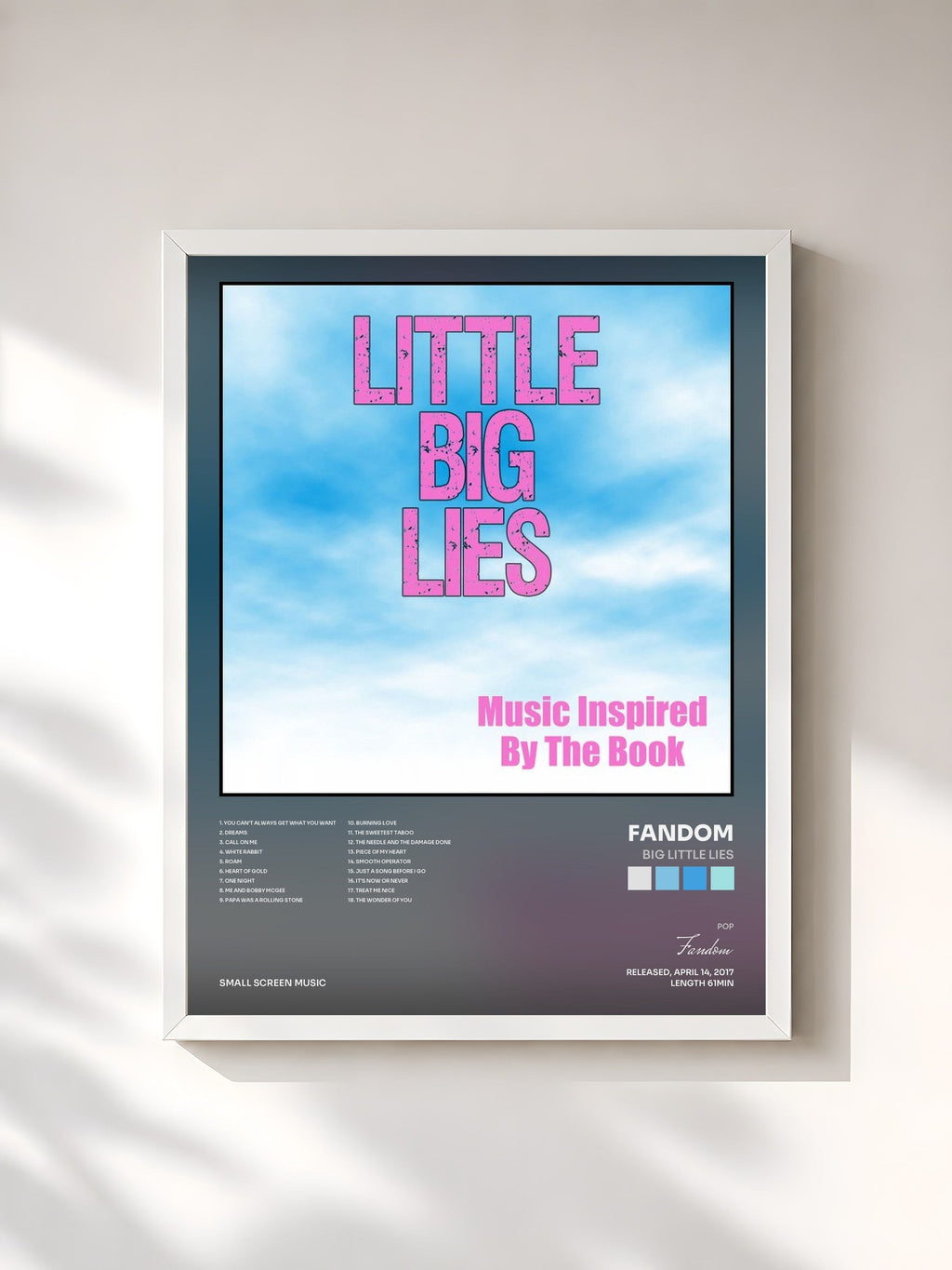 #blanc Big Little Lies de Fandom en lámina enmarcada, marco blanco, impresa y enmarcada en Francia