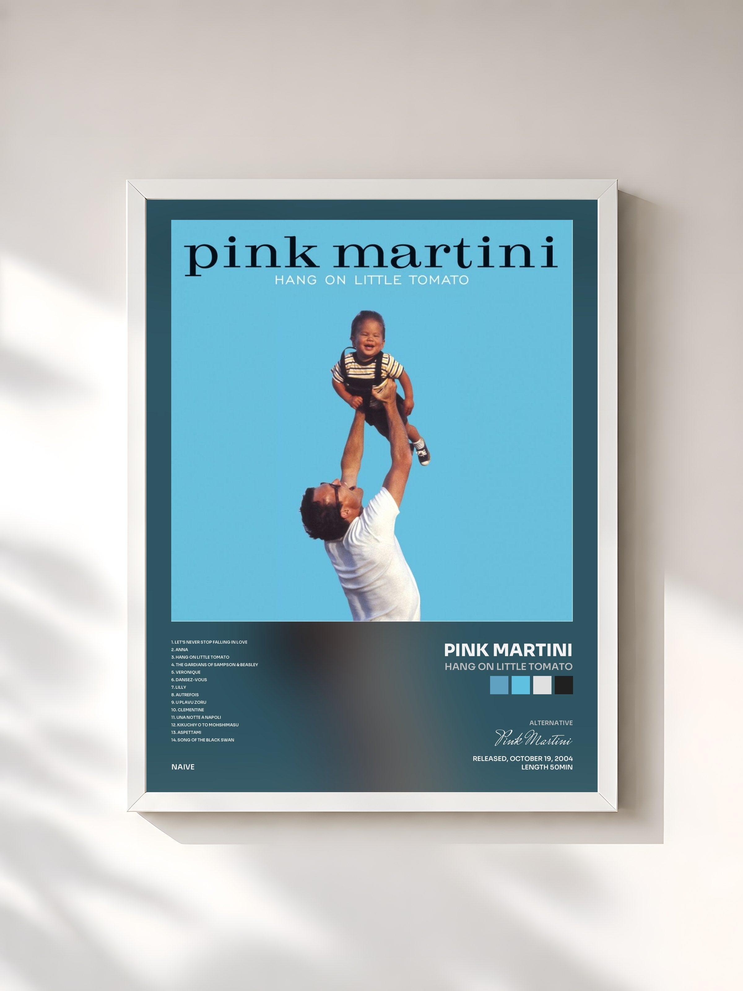 #blanc Tableau de l'album Hang on Little Tomato de Pink Martini, cadre blanc, imprimé et encadré en France