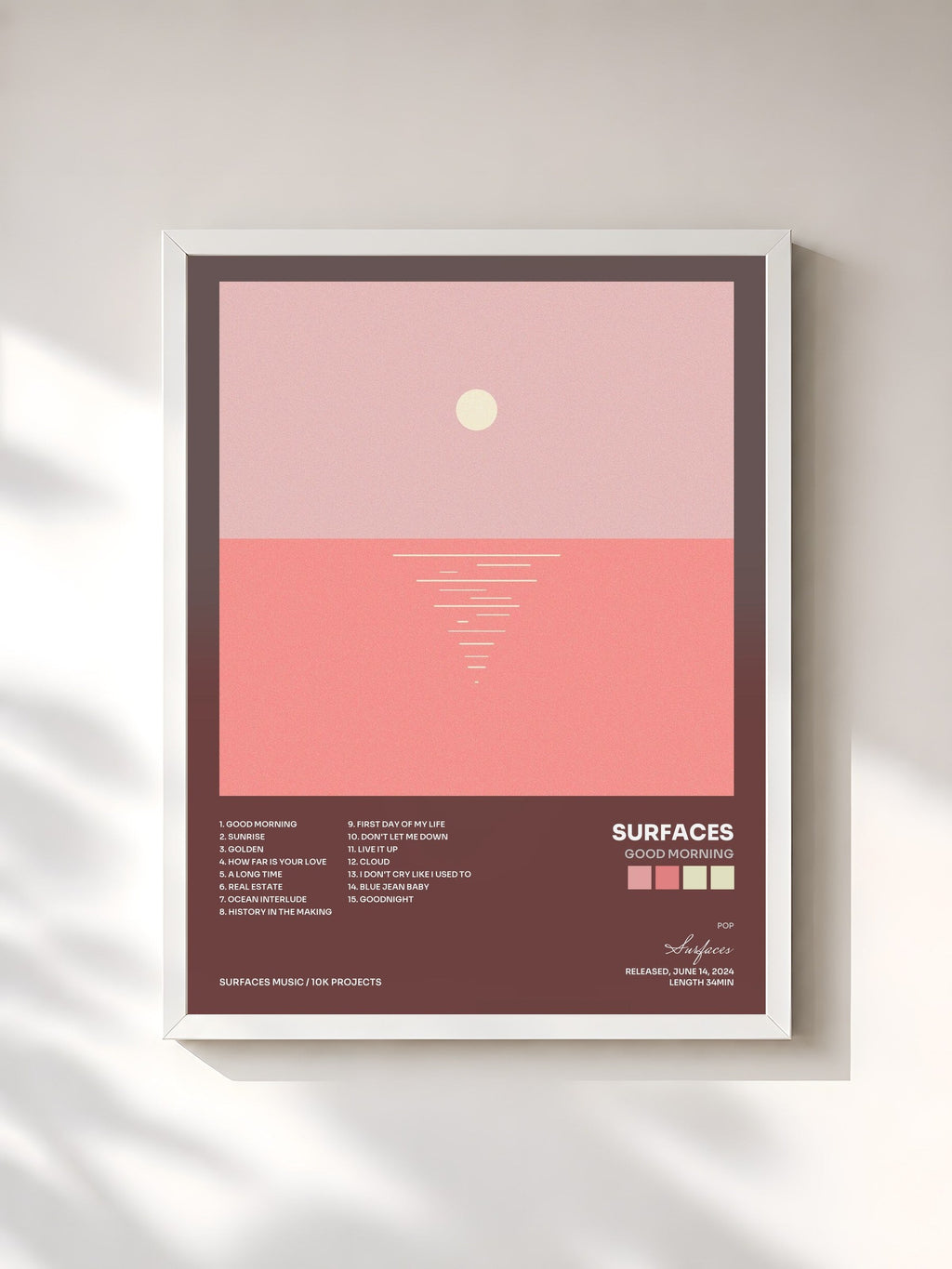 #blanc Tableau de l'album Good Morning de Surfaces, cadre blanc, imprimé et encadré en France