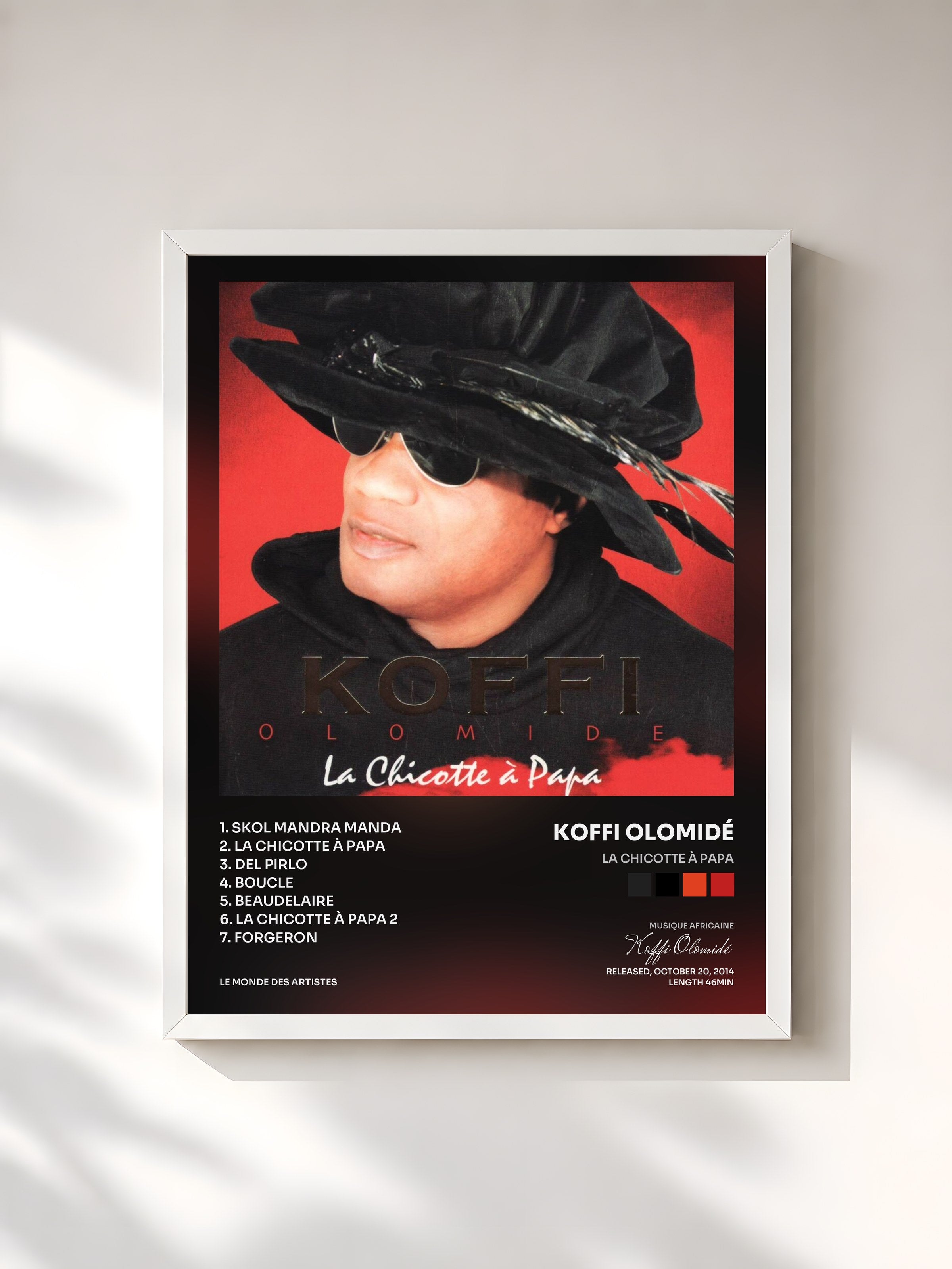 #blanc Tableau de l'album La chicotte à papa de Koffi Olomidé, cadre blanc, imprimé et encadré en France