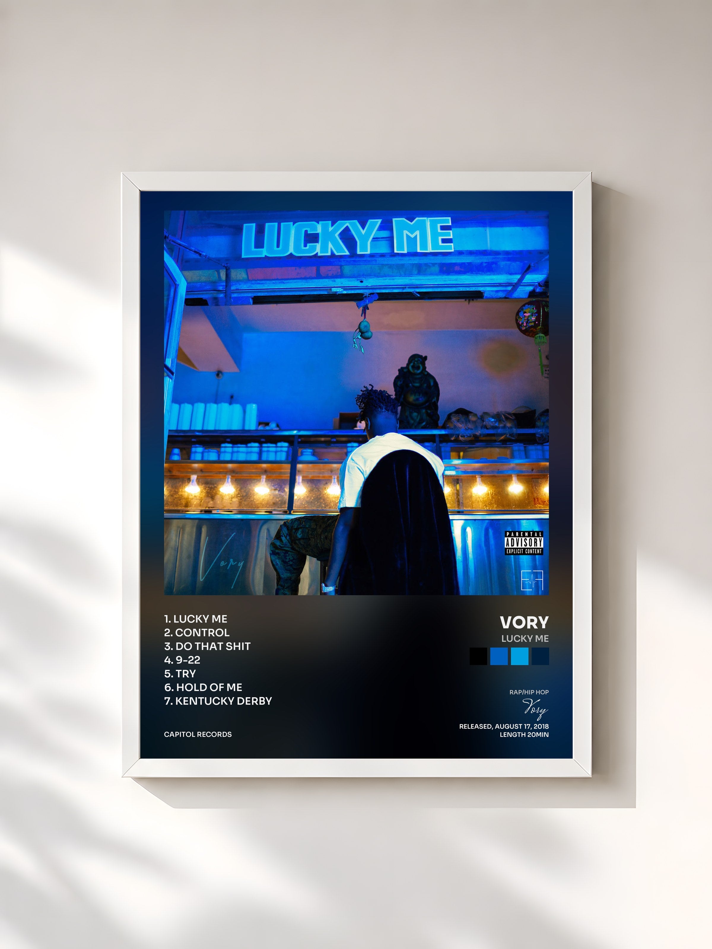 #blanc Tableau de l'album Lucky Me de Vory, cadre blanc, imprimé et encadré en France