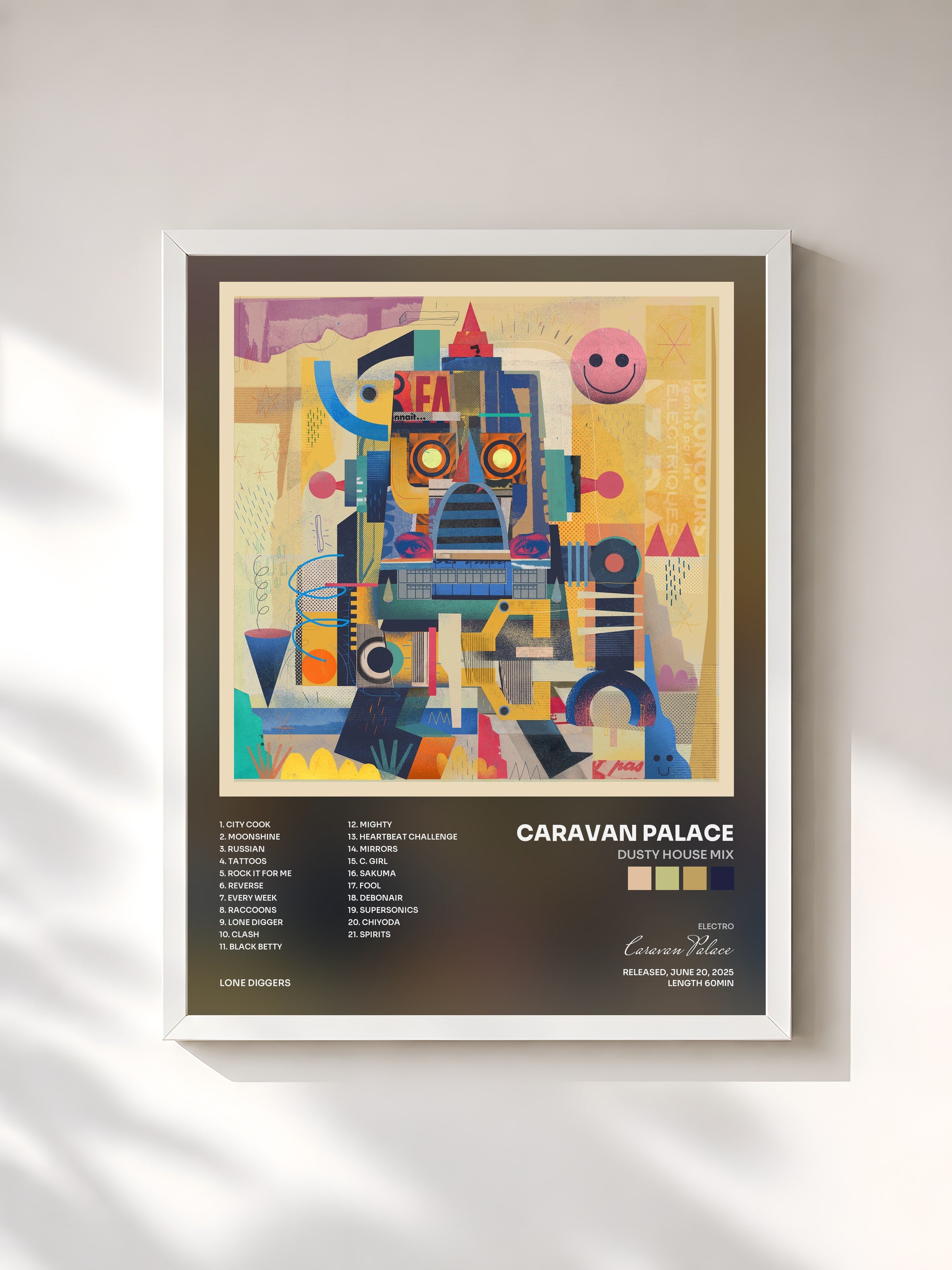 #blanc Tableau de l'album Dusty House Mix de Caravan Palace, cadre blanc, imprimé et encadré en France