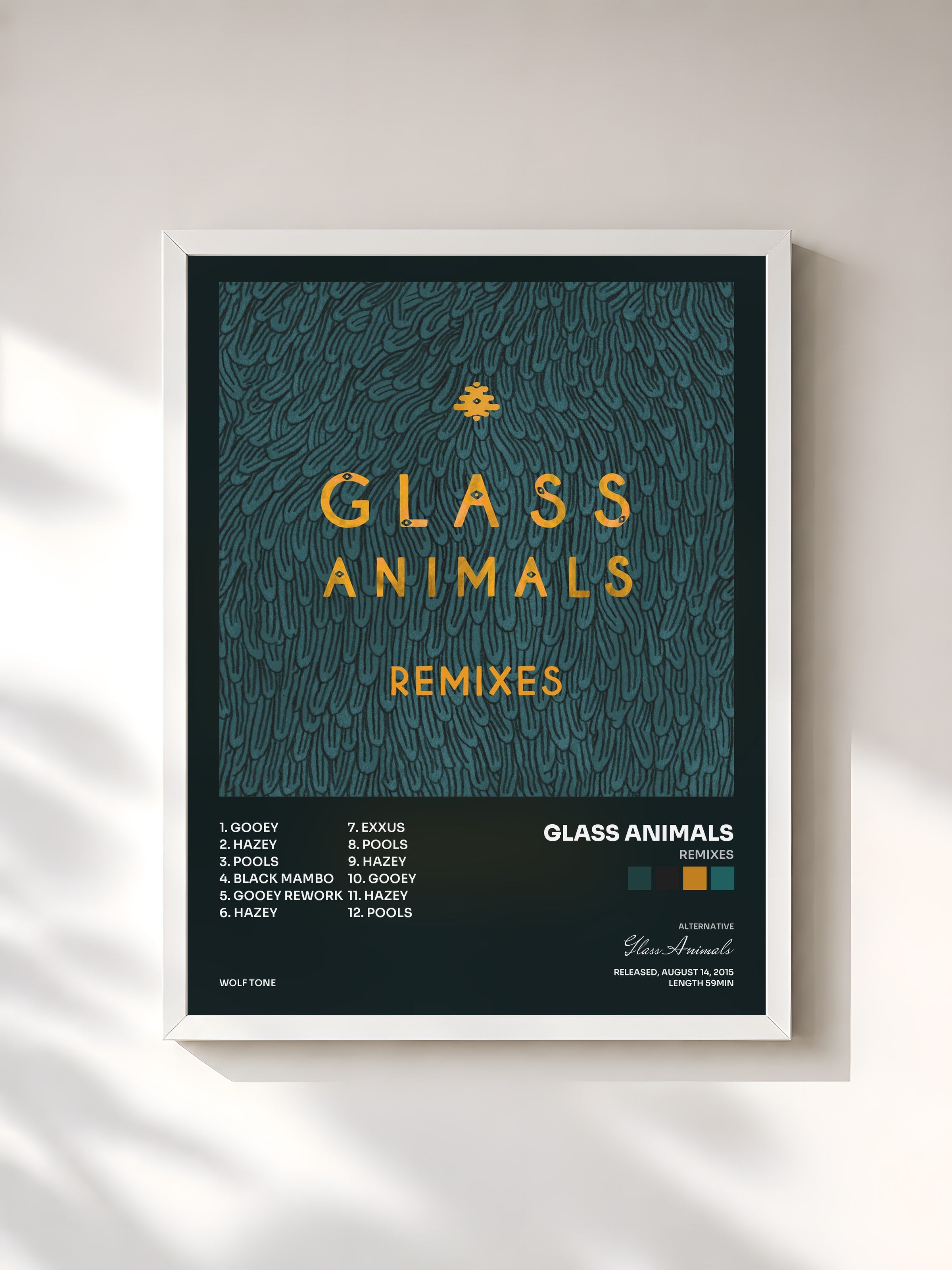 #blanc Tableau de l'album Remixes de Glass Animals, cadre blanc, imprimé et encadré en France