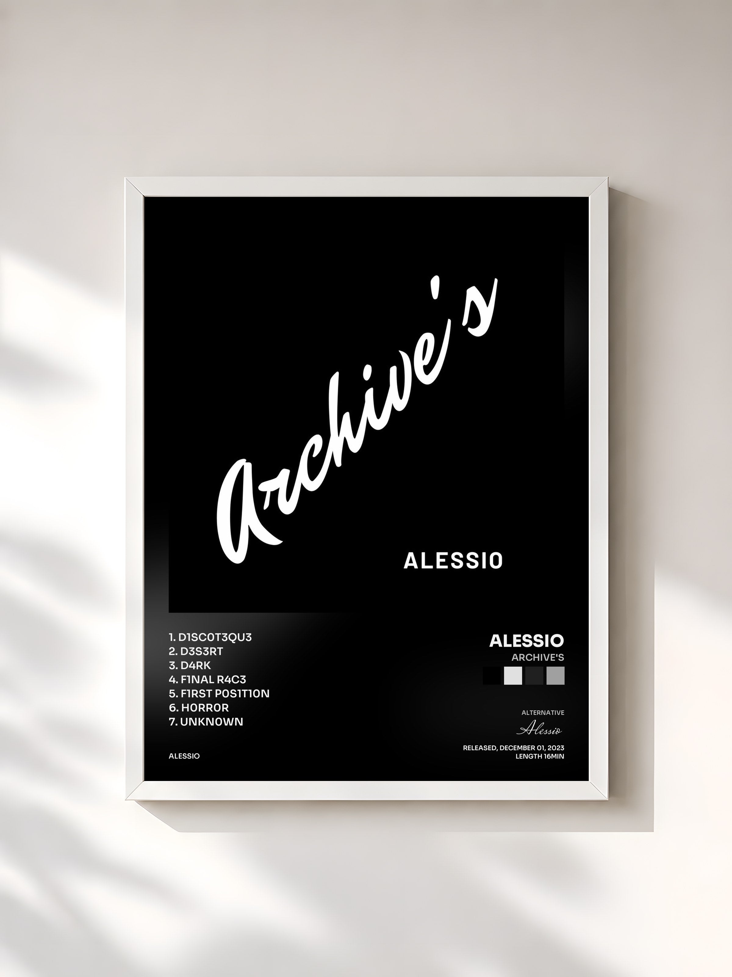 #blanc Tableau de l'album Archive's de Alessio, cadre blanc, imprimé et encadré en France