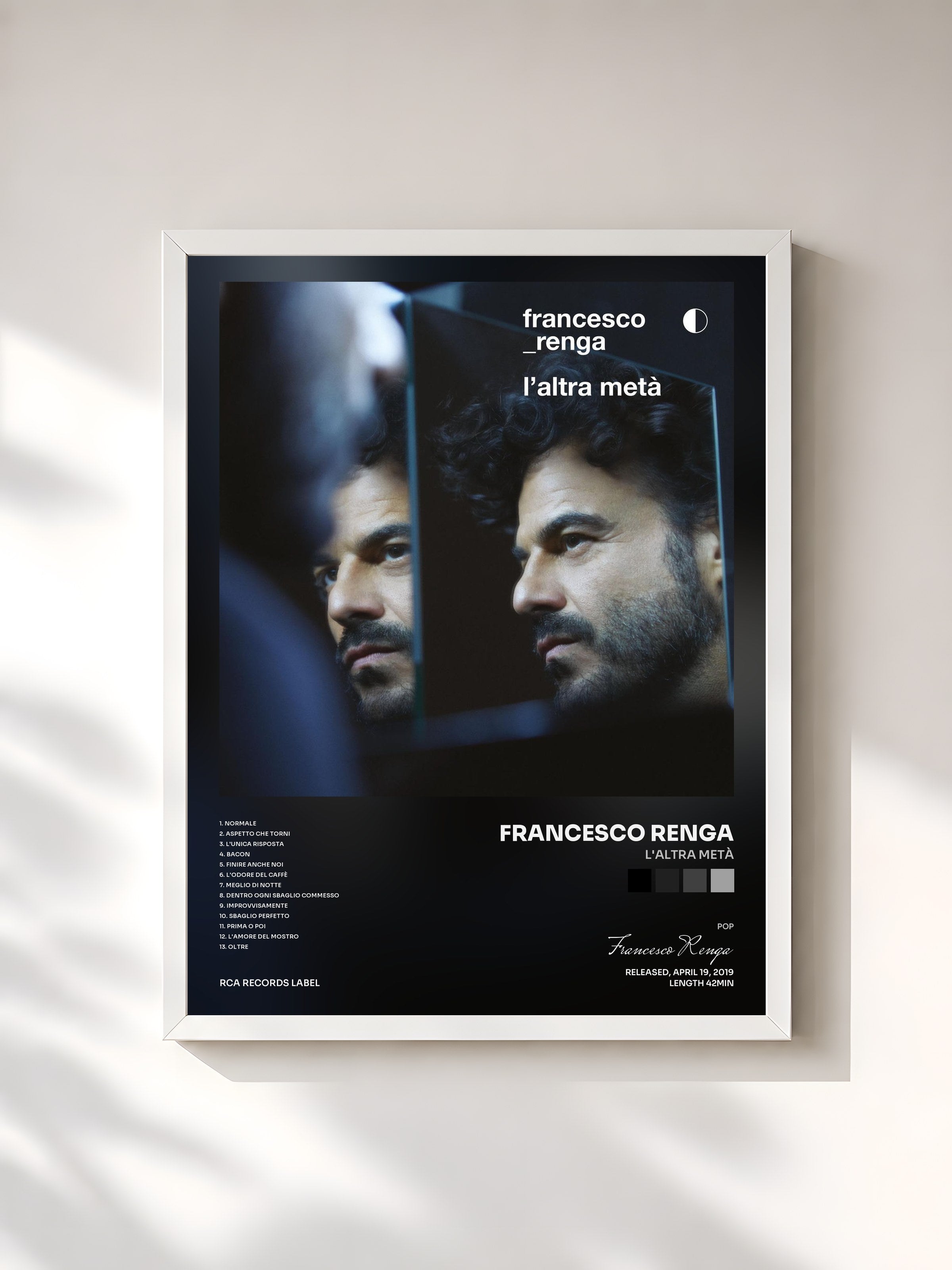 #blanc Tableau de l'album L'altra metà de Francesco Renga, cadre blanc, imprimé et encadré en France