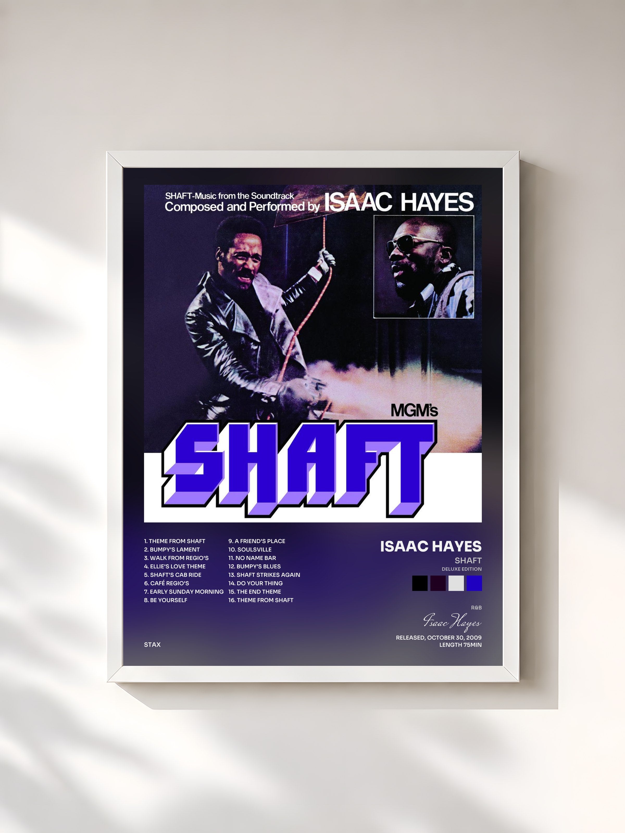 #blanc Tableau de l'album Shaft (Deluxe Edition) de Isaac Hayes, cadre blanc, imprimé et encadré en France