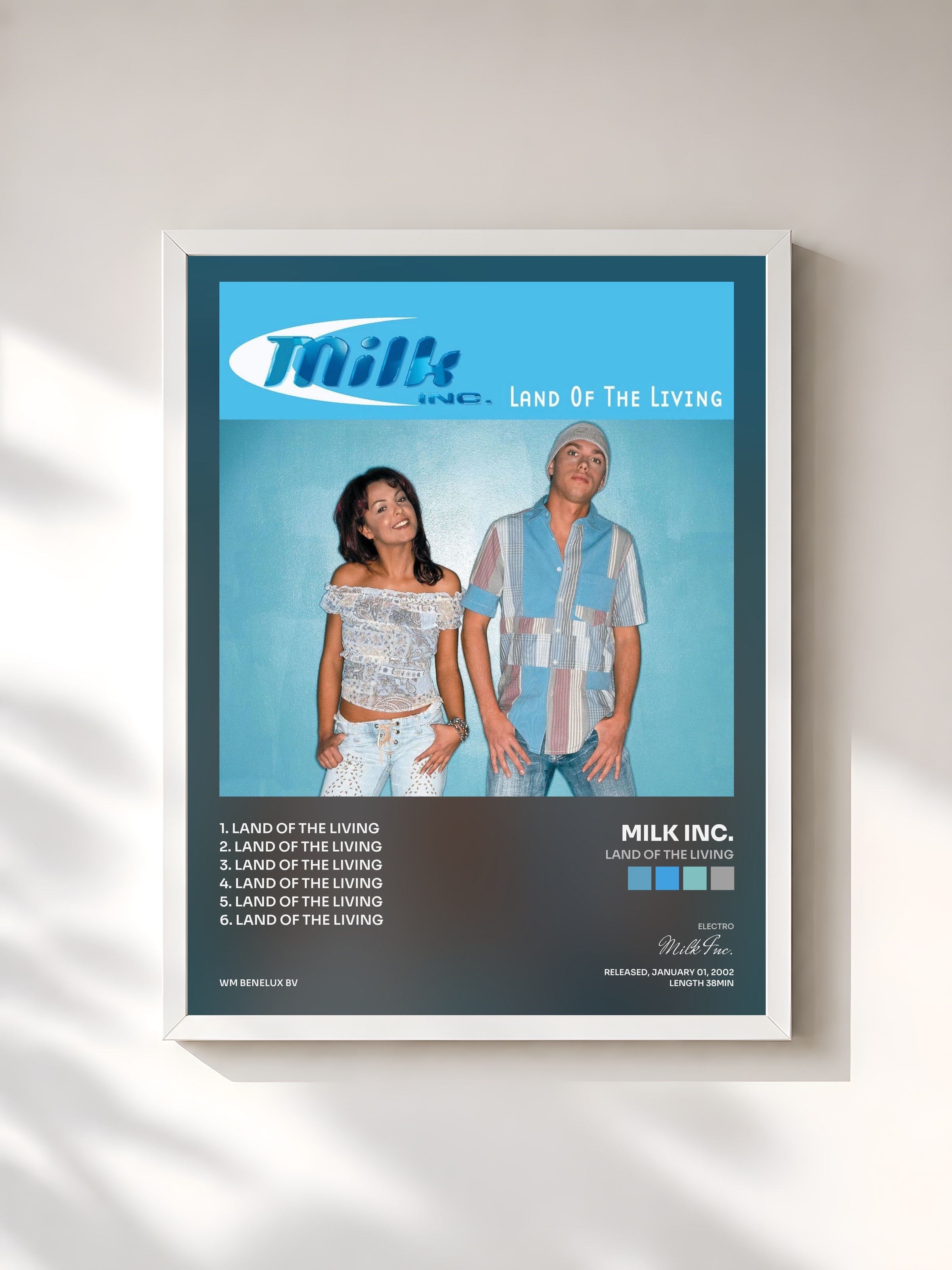 #blanc Tableau de l'album Land Of The Living de Milk Inc., cadre blanc, imprimé et encadré en France
