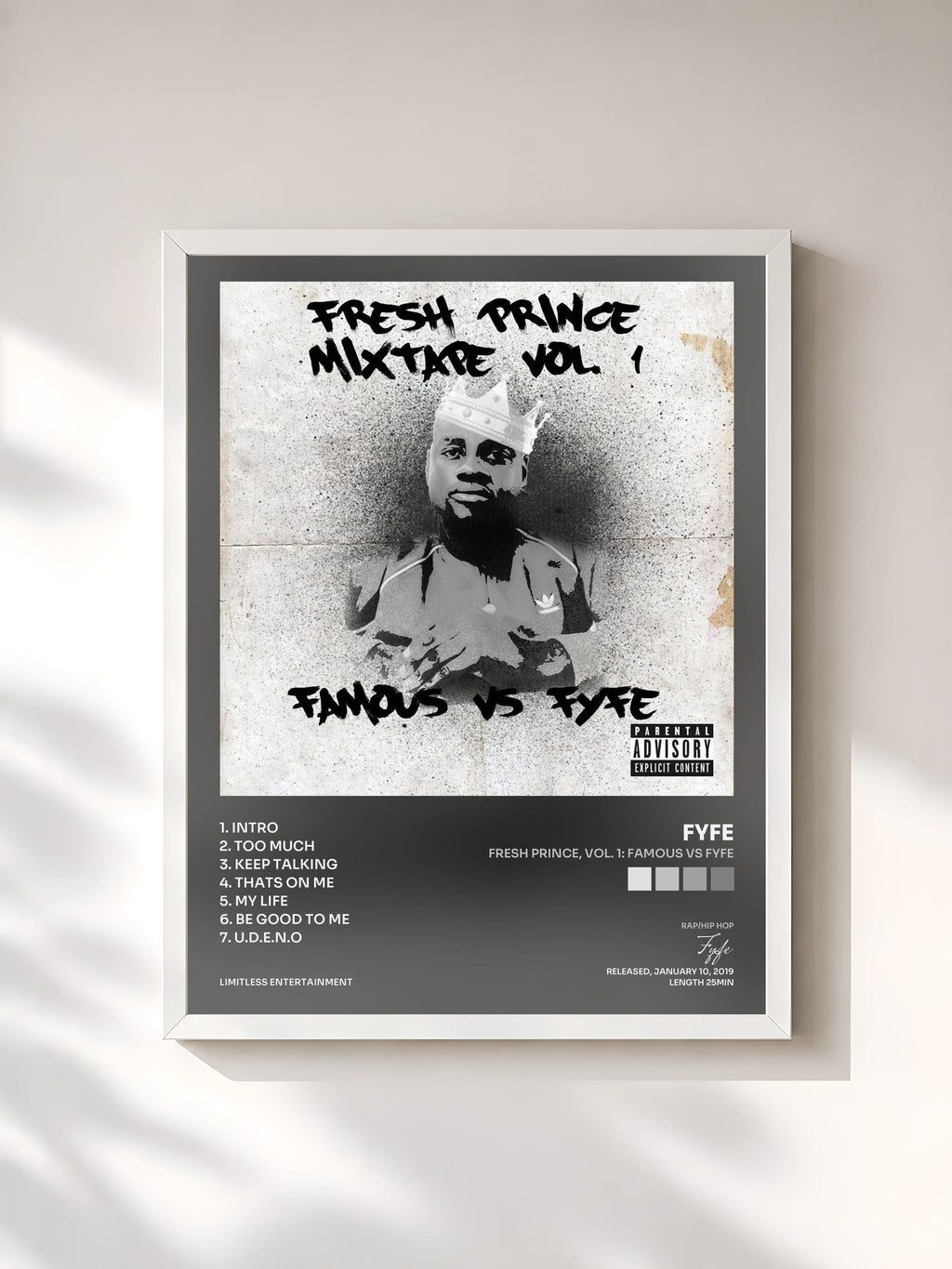 #blanc Tableau de l'album Fresh Prince, Vol. 1: Famous vs Fyfe de Fyfe, cadre blanc, imprimé et encadré en France