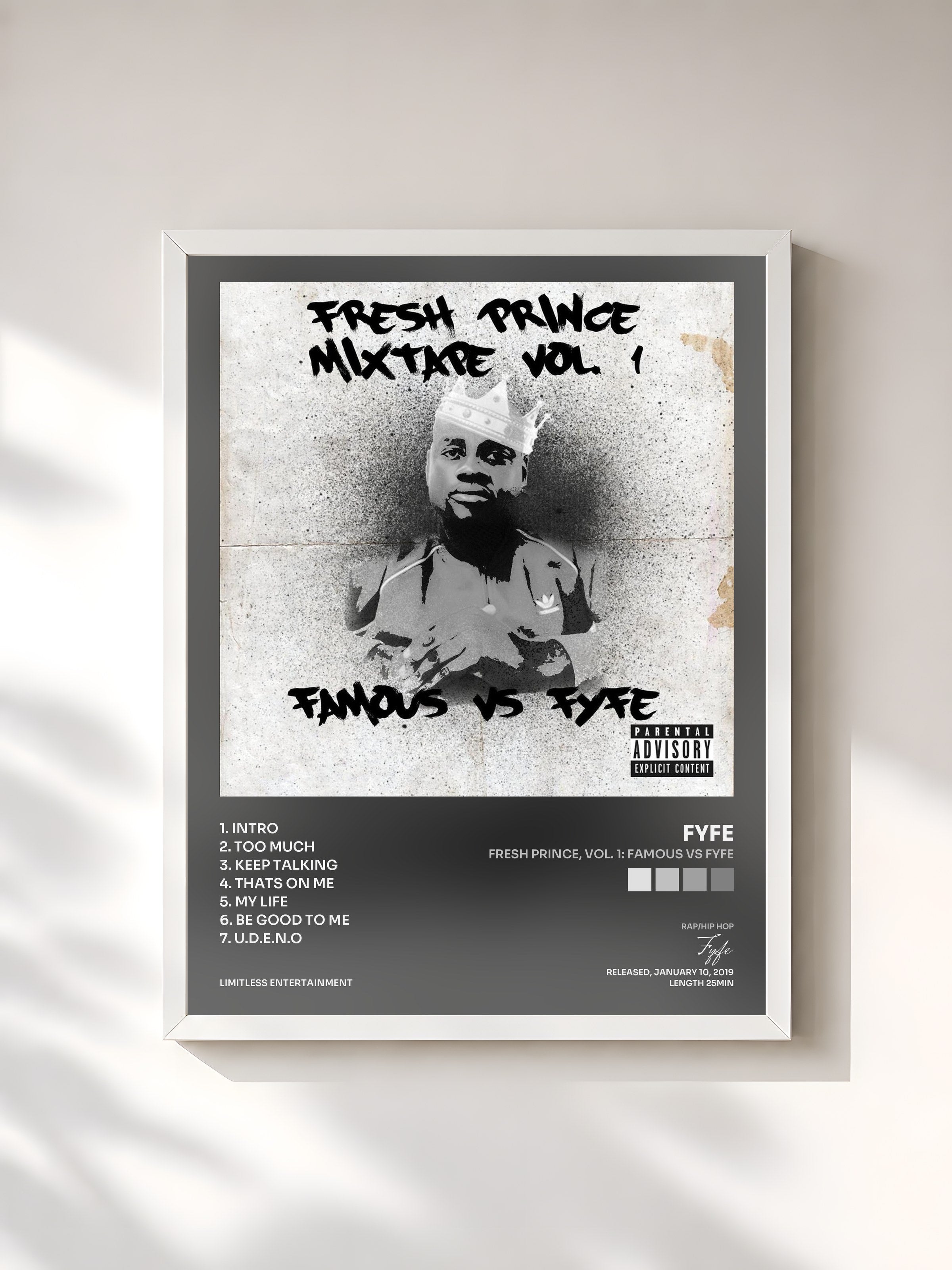 #blanc Tableau de l'album Fresh Prince, Vol. 1: Famous vs Fyfe de Fyfe, cadre blanc, imprimé et encadré en France