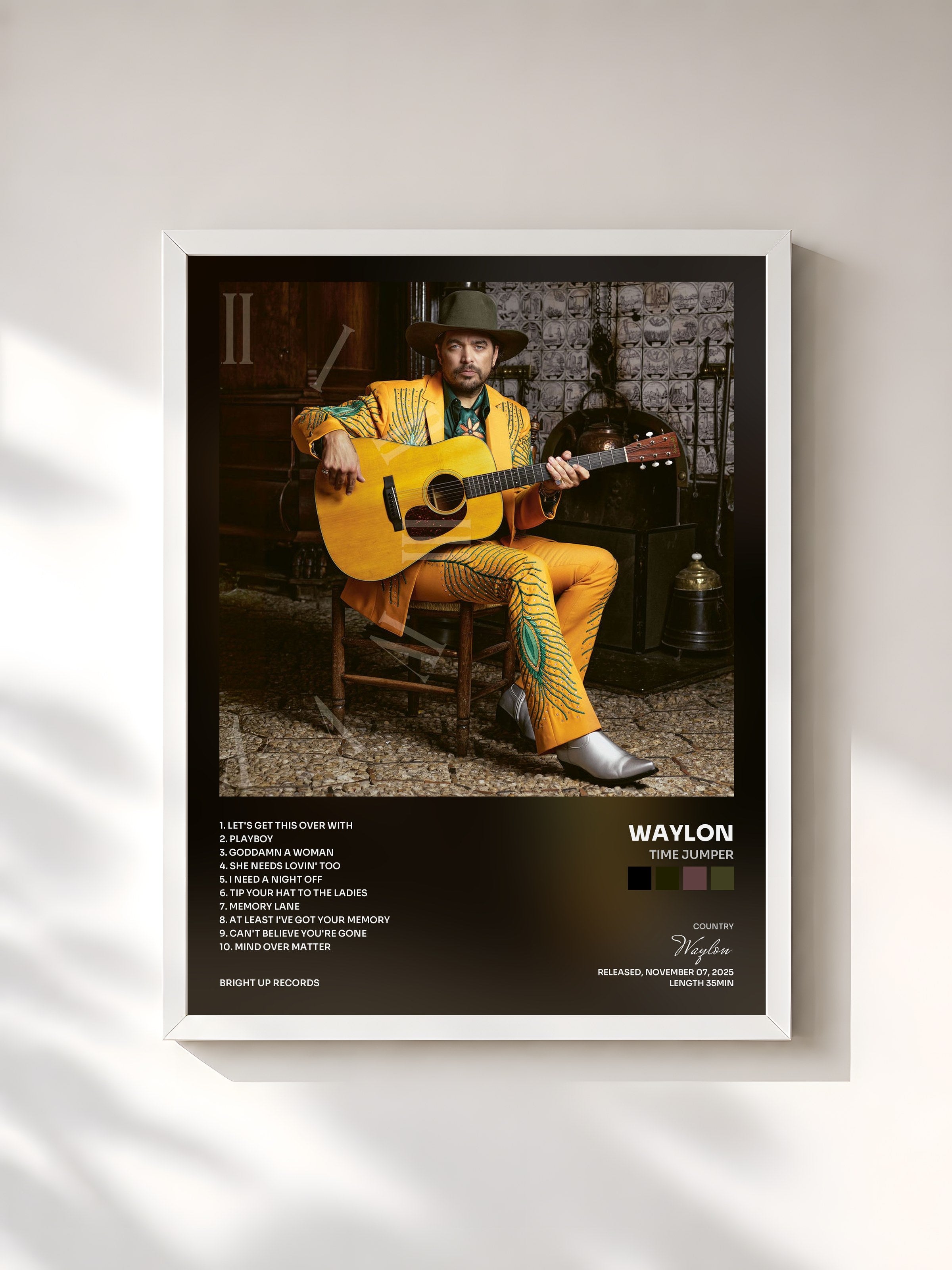 #blanc Tableau de l'album Time Jumper de Waylon, cadre blanc, imprimé et encadré en France