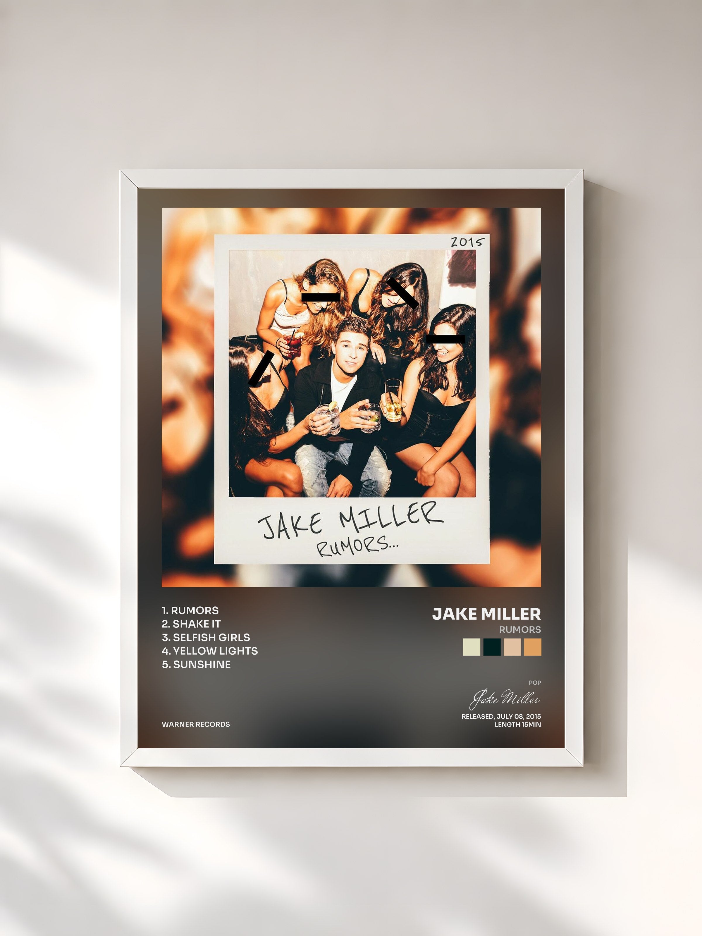 #blanc Tableau de l'album Rumors de Jake Miller, cadre blanc, imprimé et encadré en France