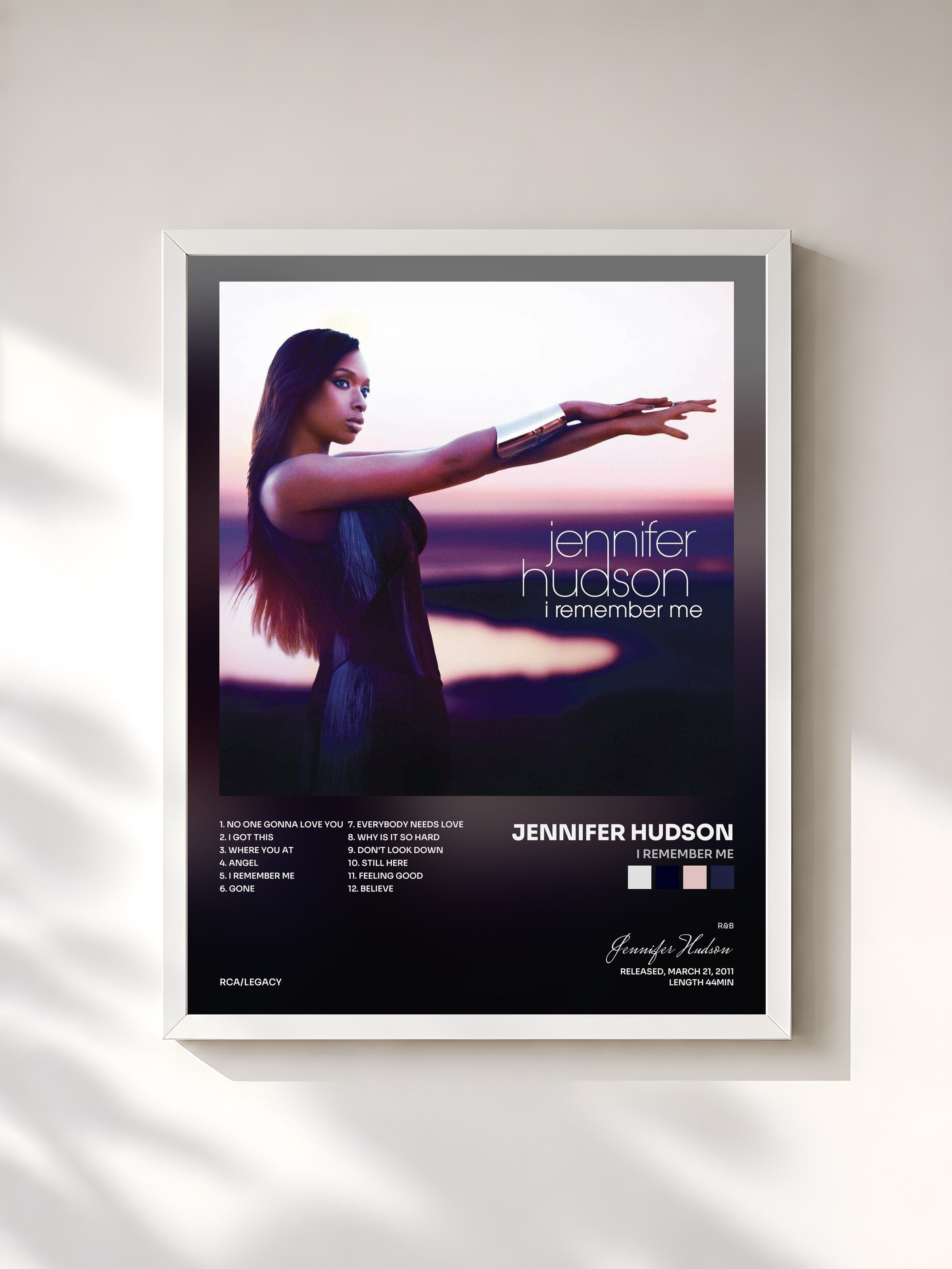 #blanc Tableau de l'album I Remember Me de Jennifer Hudson, cadre blanc, imprimé et encadré en France