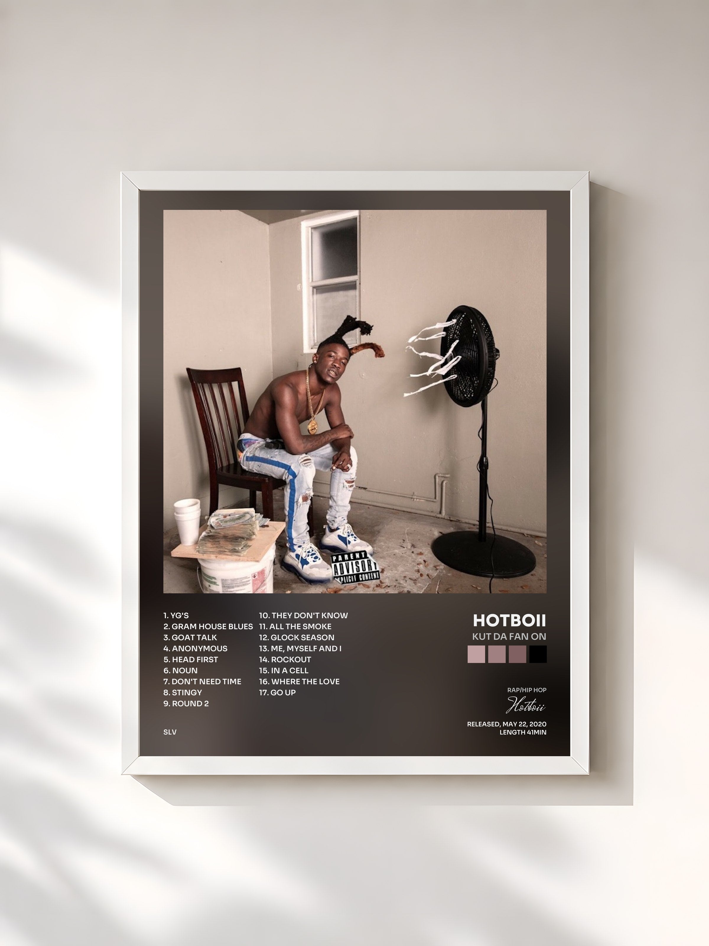 #blanc Tableau de l'album Kut Da Fan On de Hotboii, cadre blanc, imprimé et encadré en France
