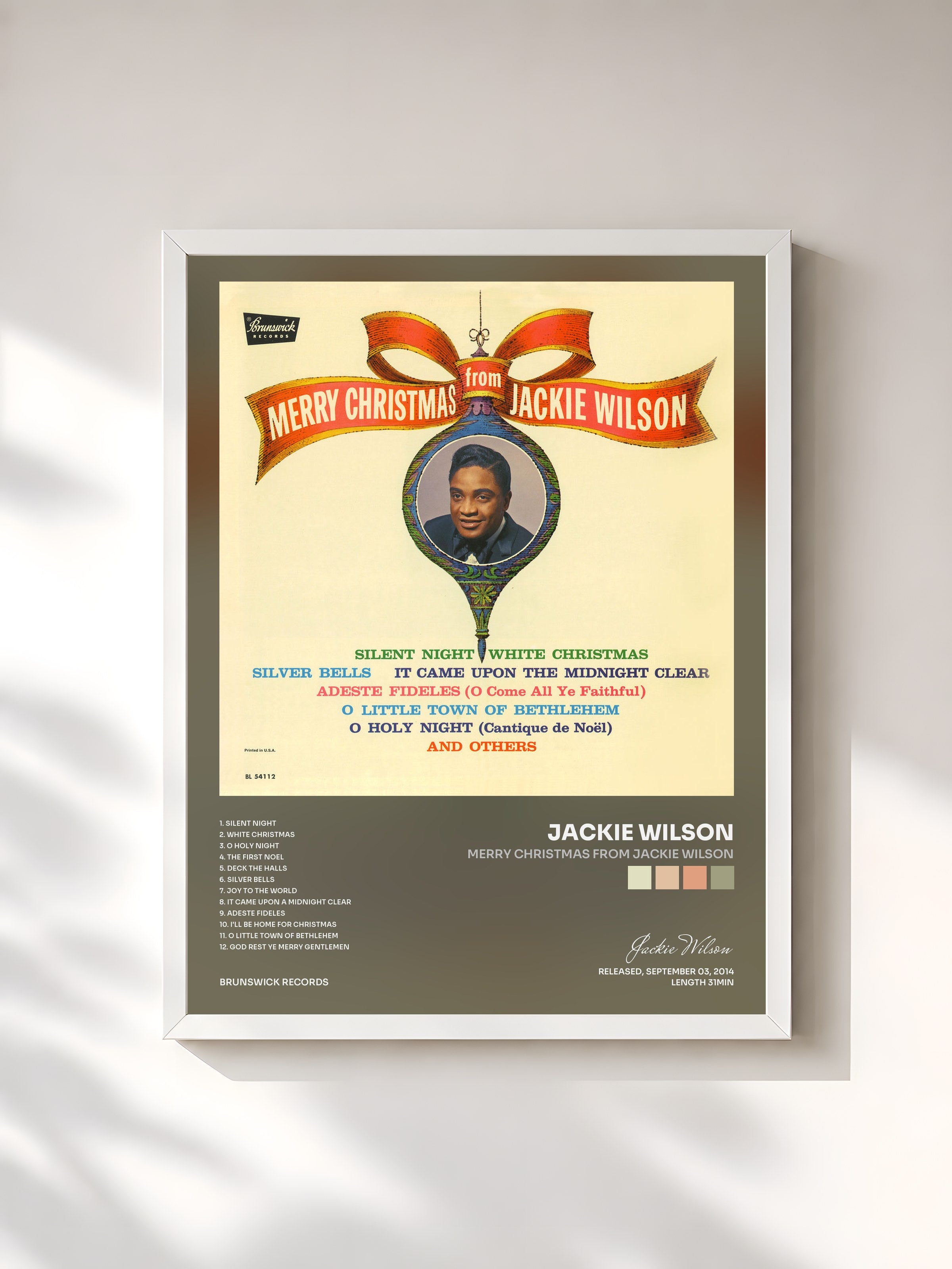 #blanc Tableau de l'album Merry Christmas From Jackie Wilson de Jackie Wilson, cadre blanc, imprimé et encadré en France