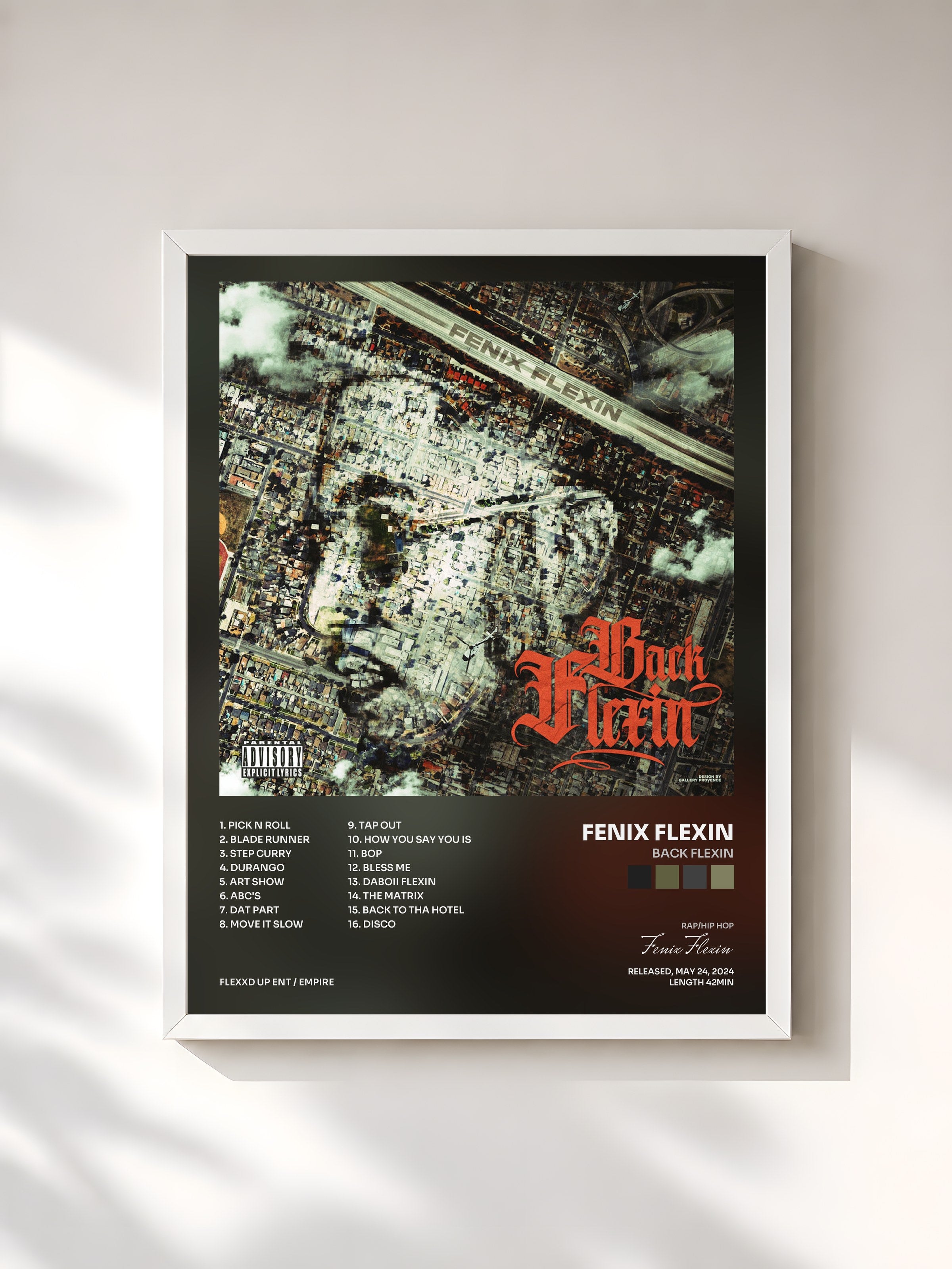 #blanc Tableau de l'album BACK FLEXIN de Fenix Flexin, cadre blanc, imprimé et encadré en France