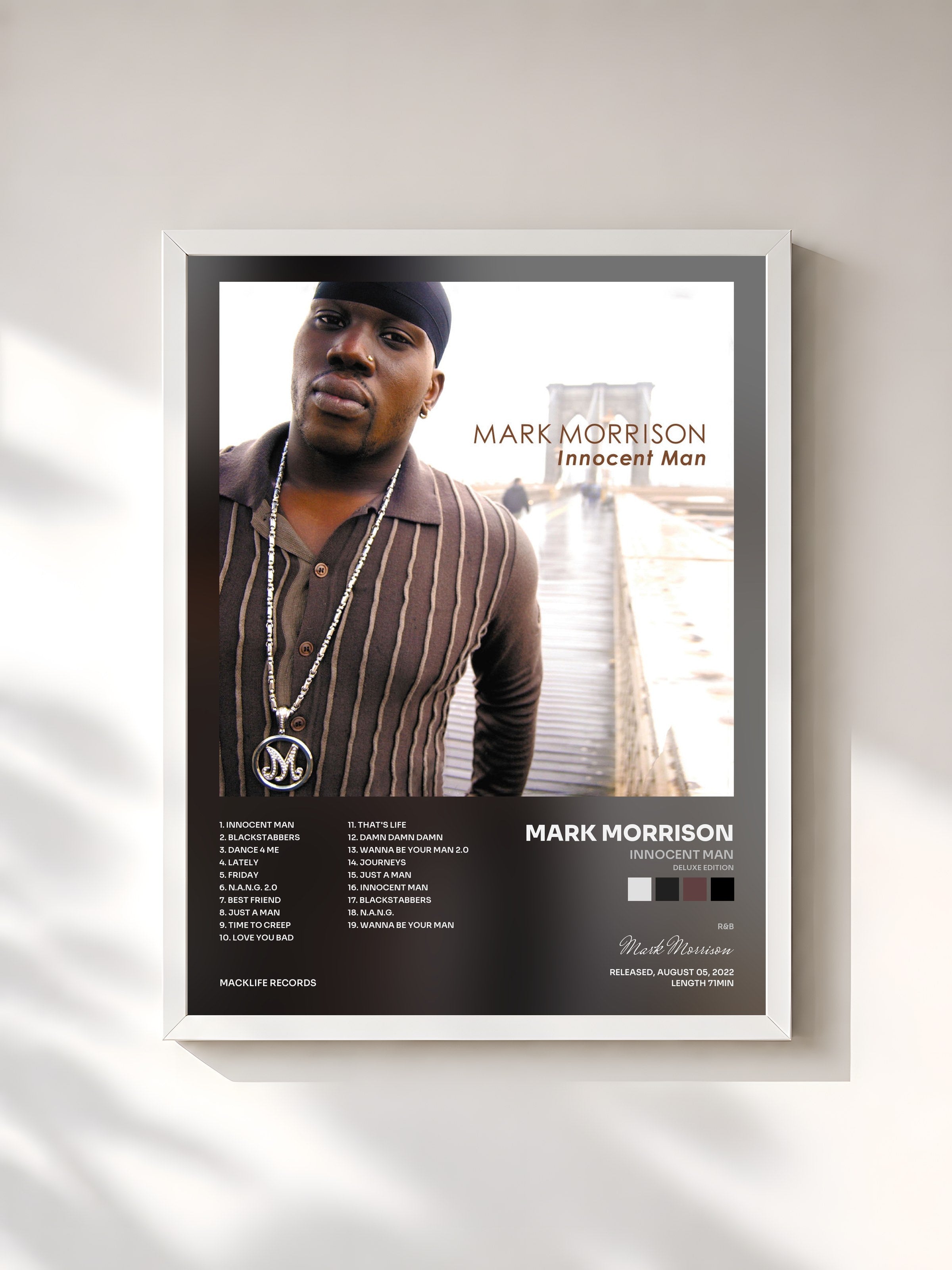#blanc Tableau de l'album Innocent Man (Deluxe Edition) de Mark Morrison, cadre blanc, imprimé et encadré en France