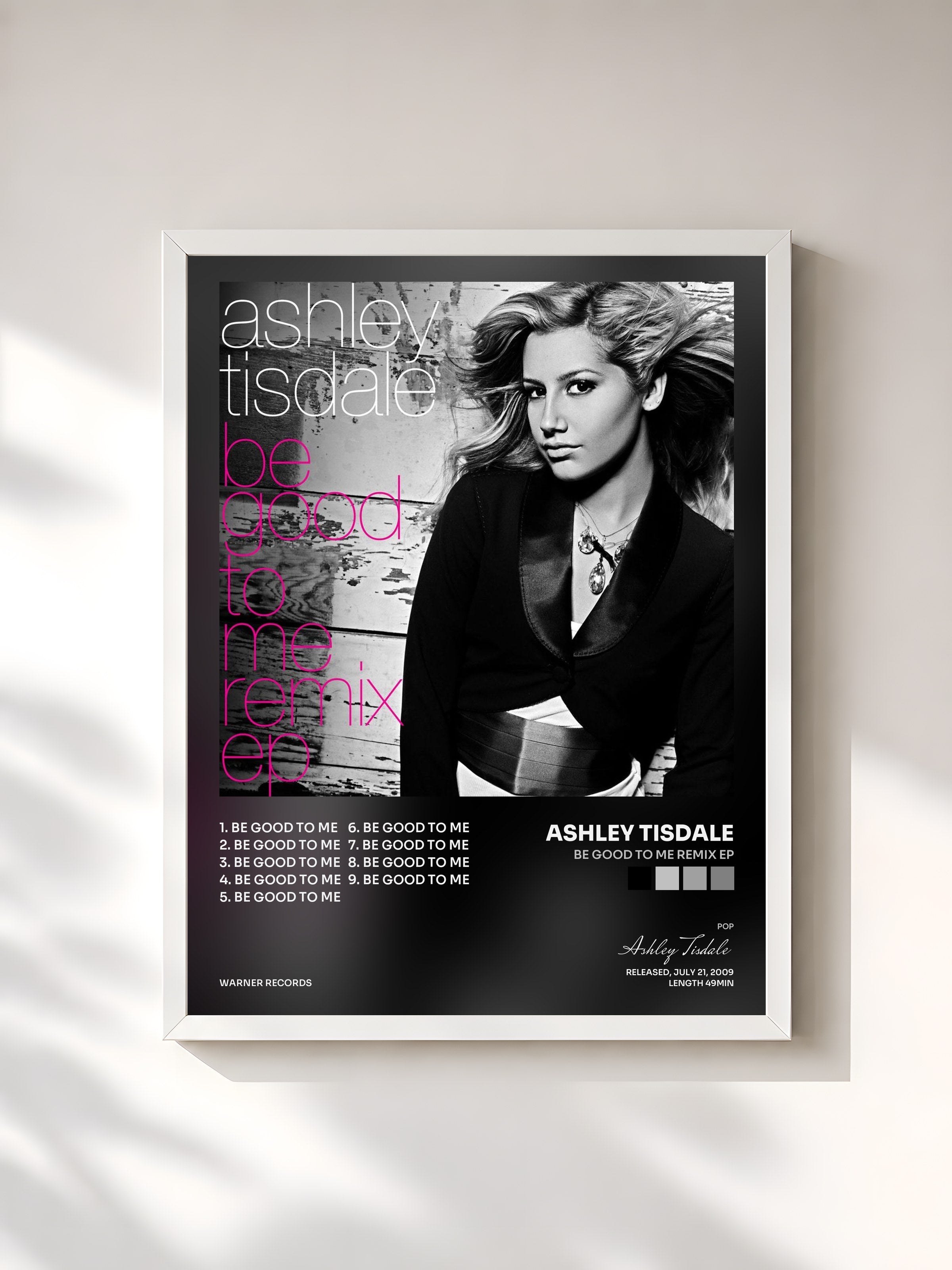 #blanc Tableau de l'album Be Good to Me Remix EP de Ashley Tisdale, cadre blanc, imprimé et encadré en France