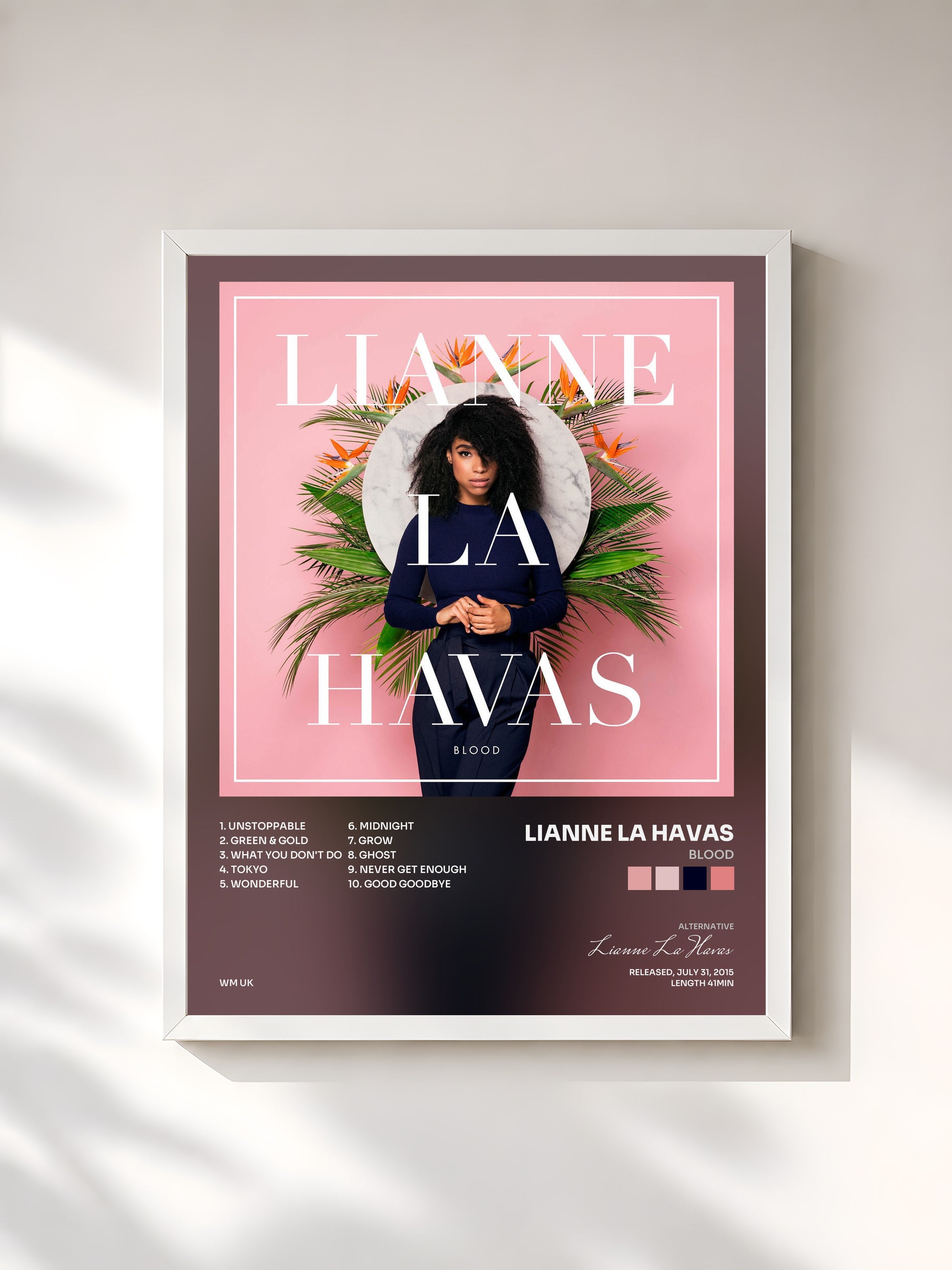 #blanc Tableau de l'album Blood de Lianne La Havas, cadre blanc, imprimé et encadré en France