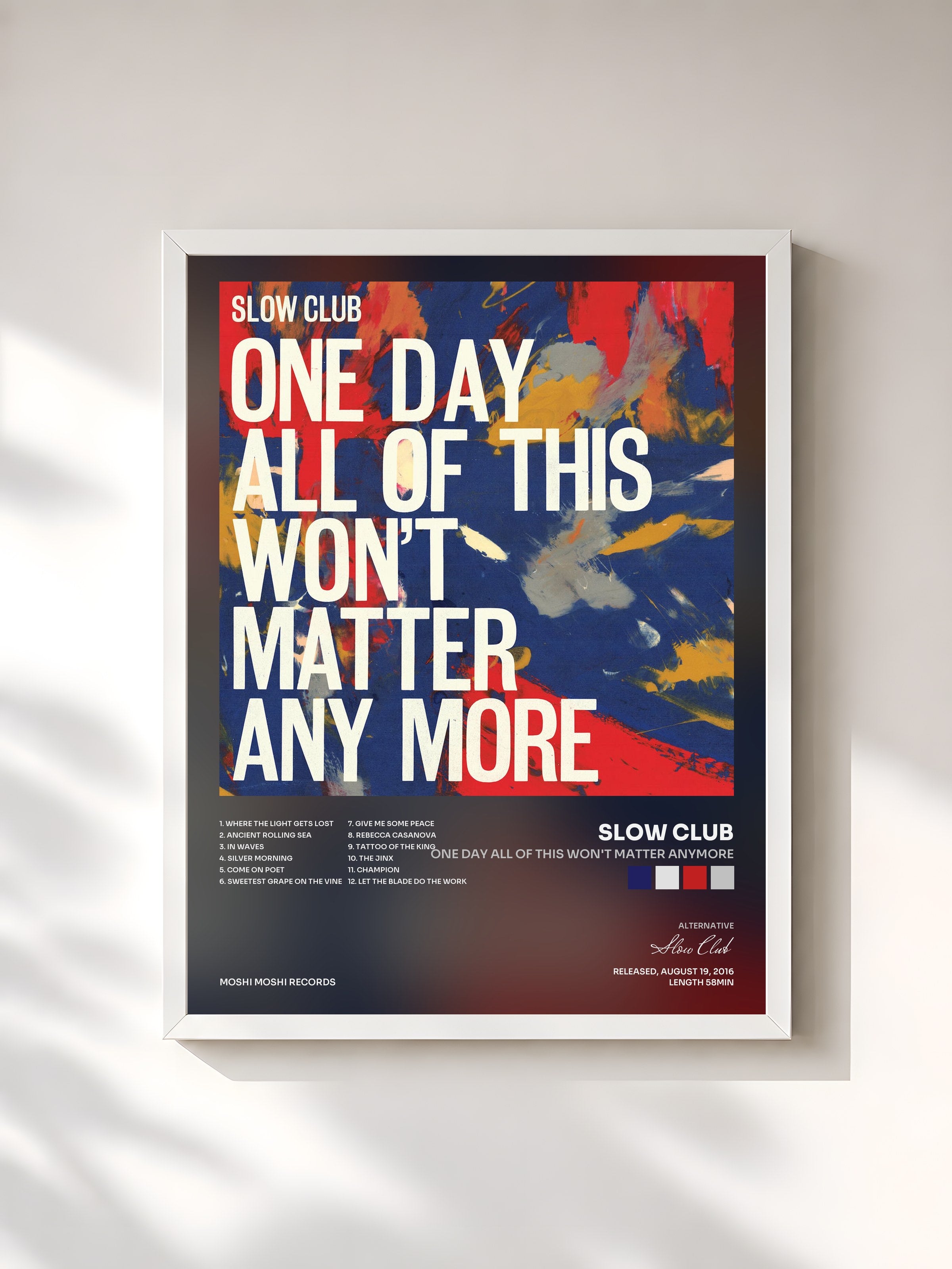 #blanc Tableau de l'album One Day All of This Won't Matter Anymore de Slow Club, cadre blanc, imprimé et encadré en France