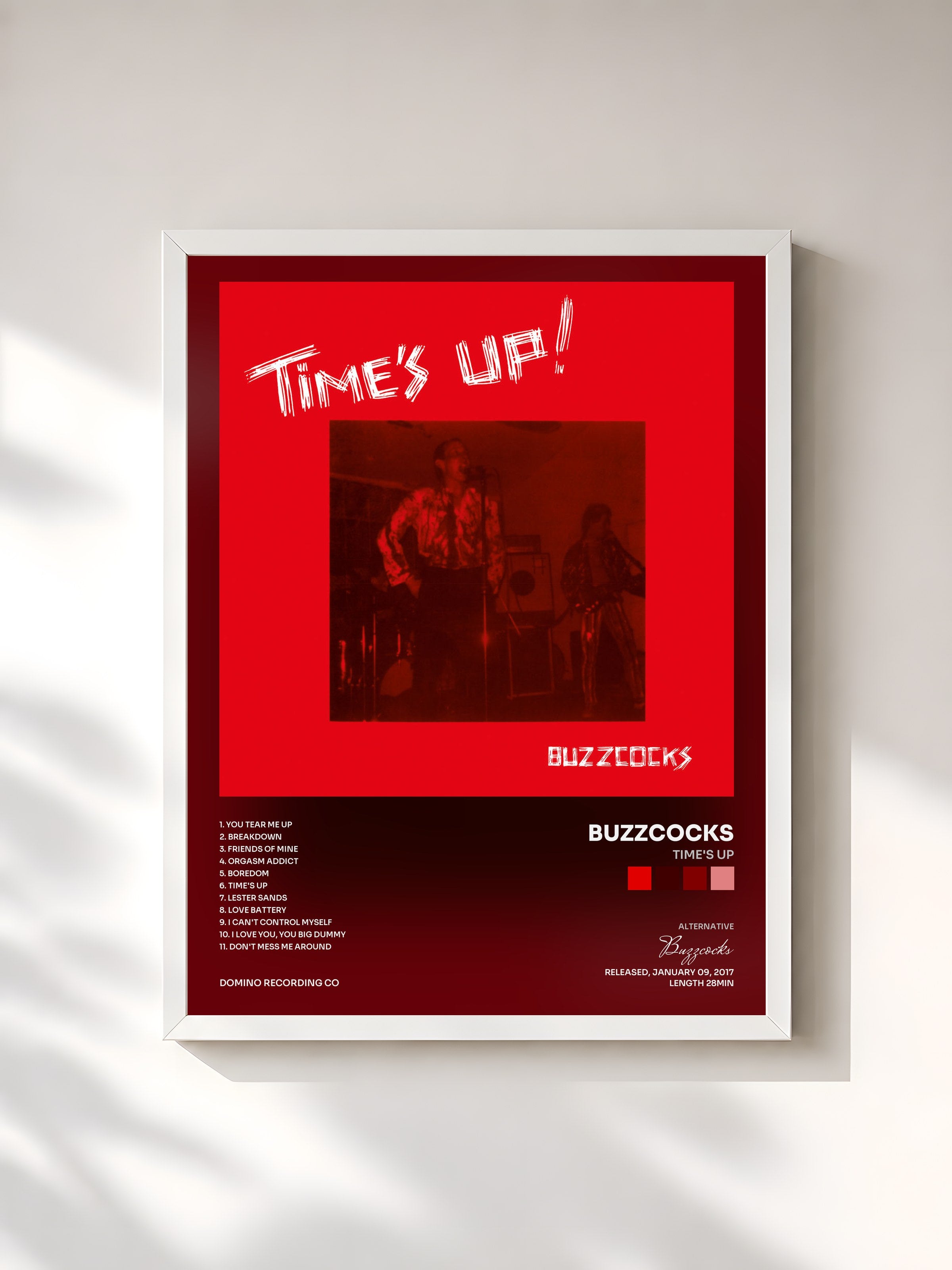 #blanc Tableau de l'album Time's Up de Buzzcocks, cadre blanc, imprimé et encadré en France