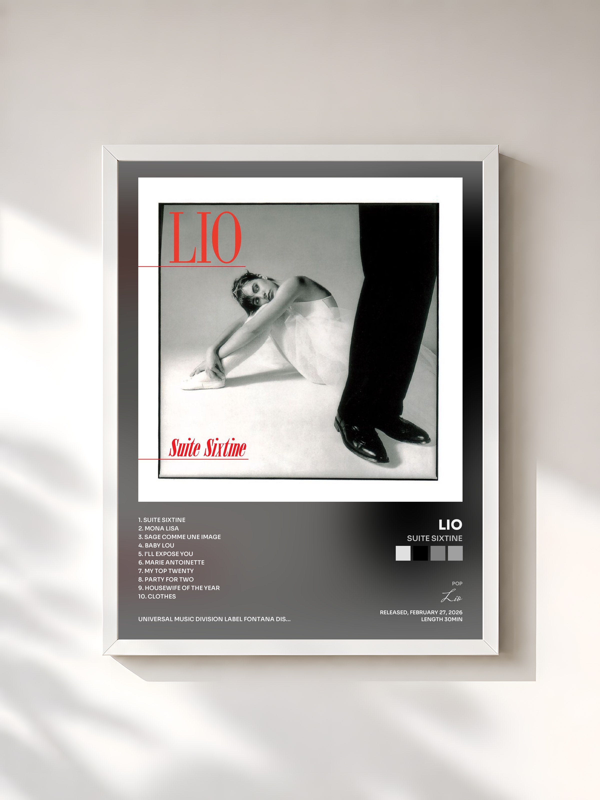 #blanc Tableau de l'album Suite Sixtine de Lio, cadre blanc, imprimé et encadré en France