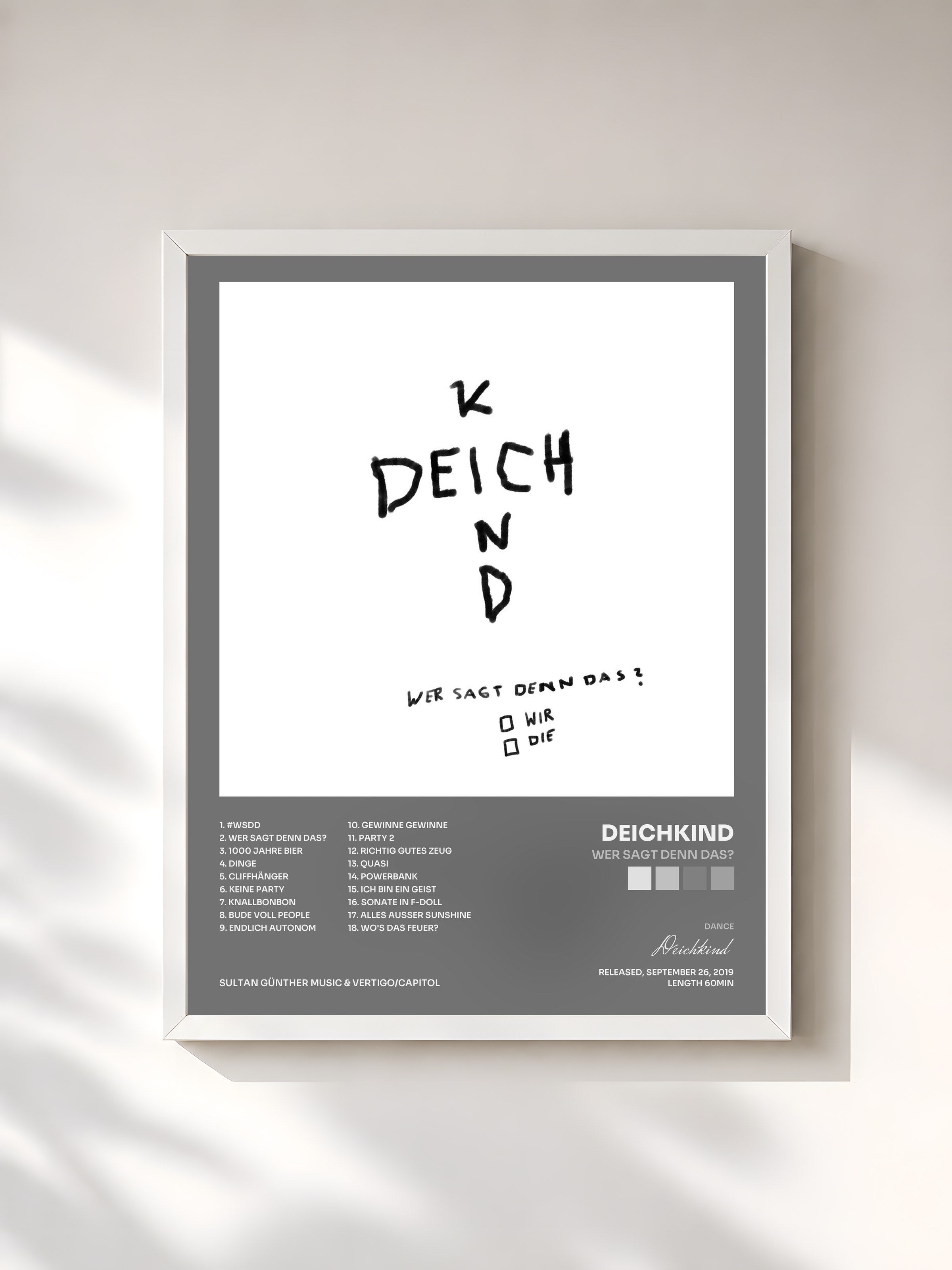 #blanc Tableau de l'album Wer Sagt Denn Das? de Deichkind, cadre blanc, imprimé et encadré en France
