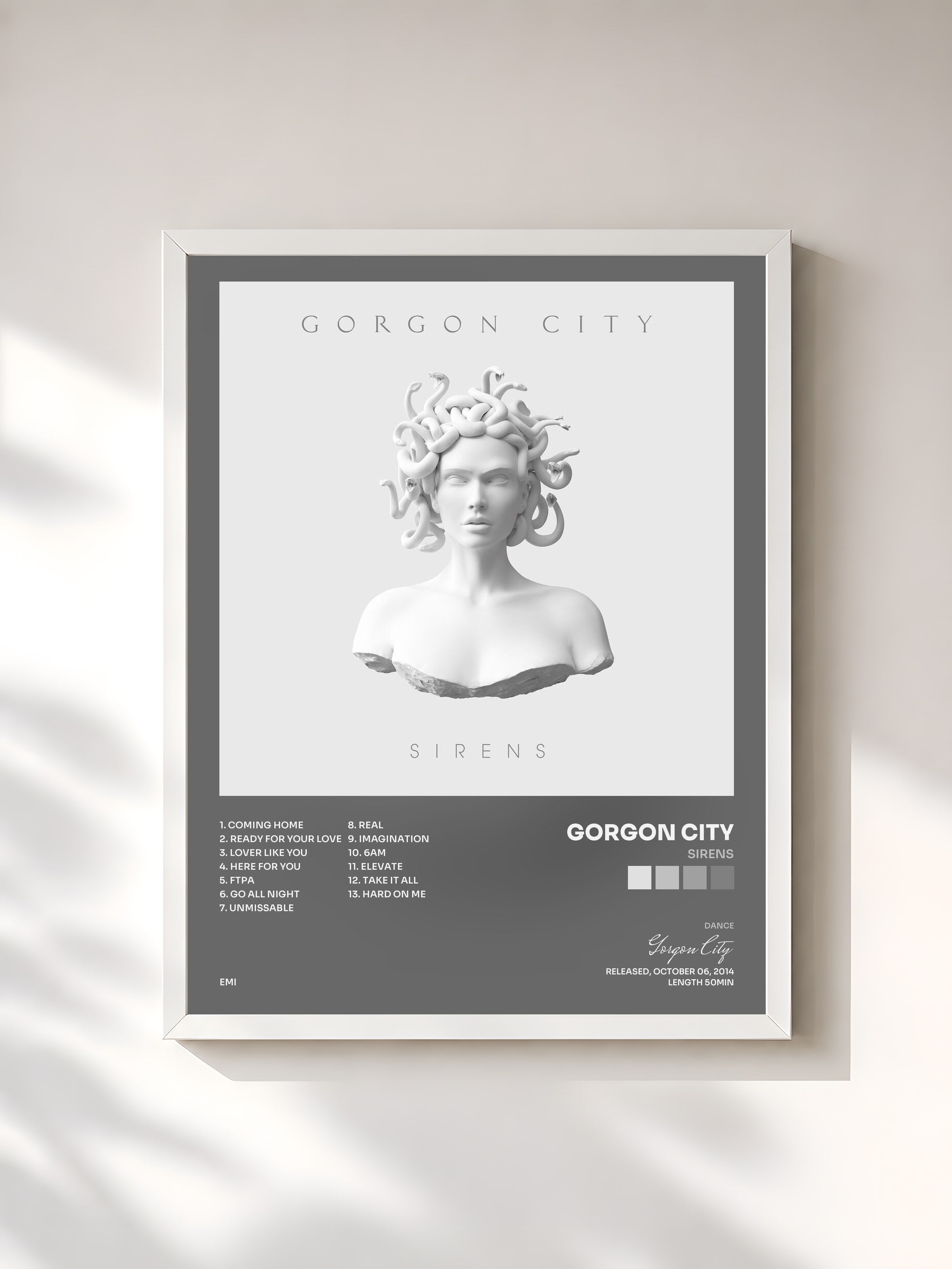 #blanc Tableau de l'album Sirens de Gorgon City, cadre blanc, imprimé et encadré en France