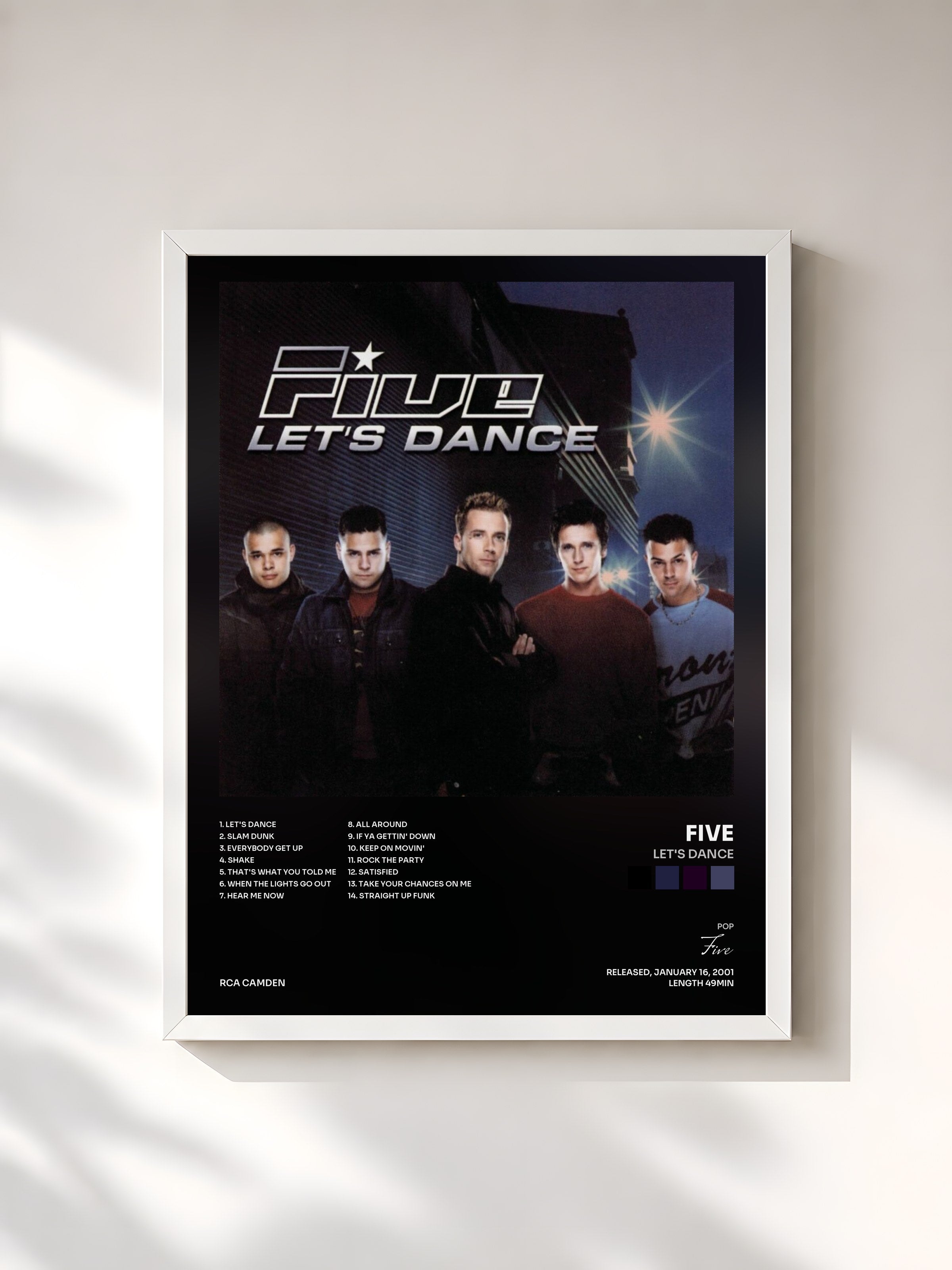 #blanc Tableau de l'album Let's Dance de Five, cadre blanc, imprimé et encadré en France