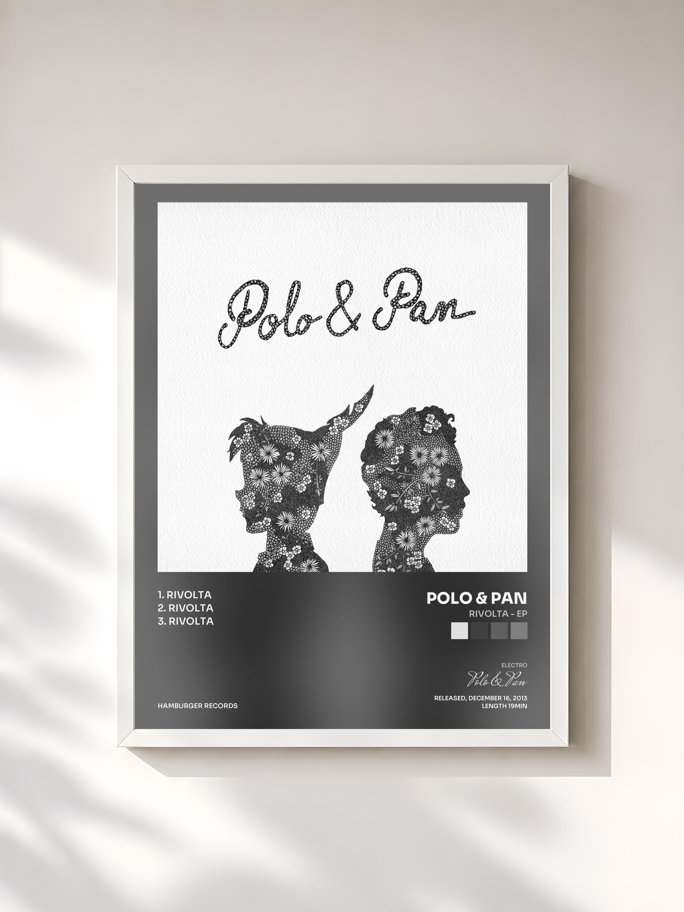 #blanc Tableau de l'album Rivolta - EP de Polo & Pan, cadre blanc, imprimé et encadré en France