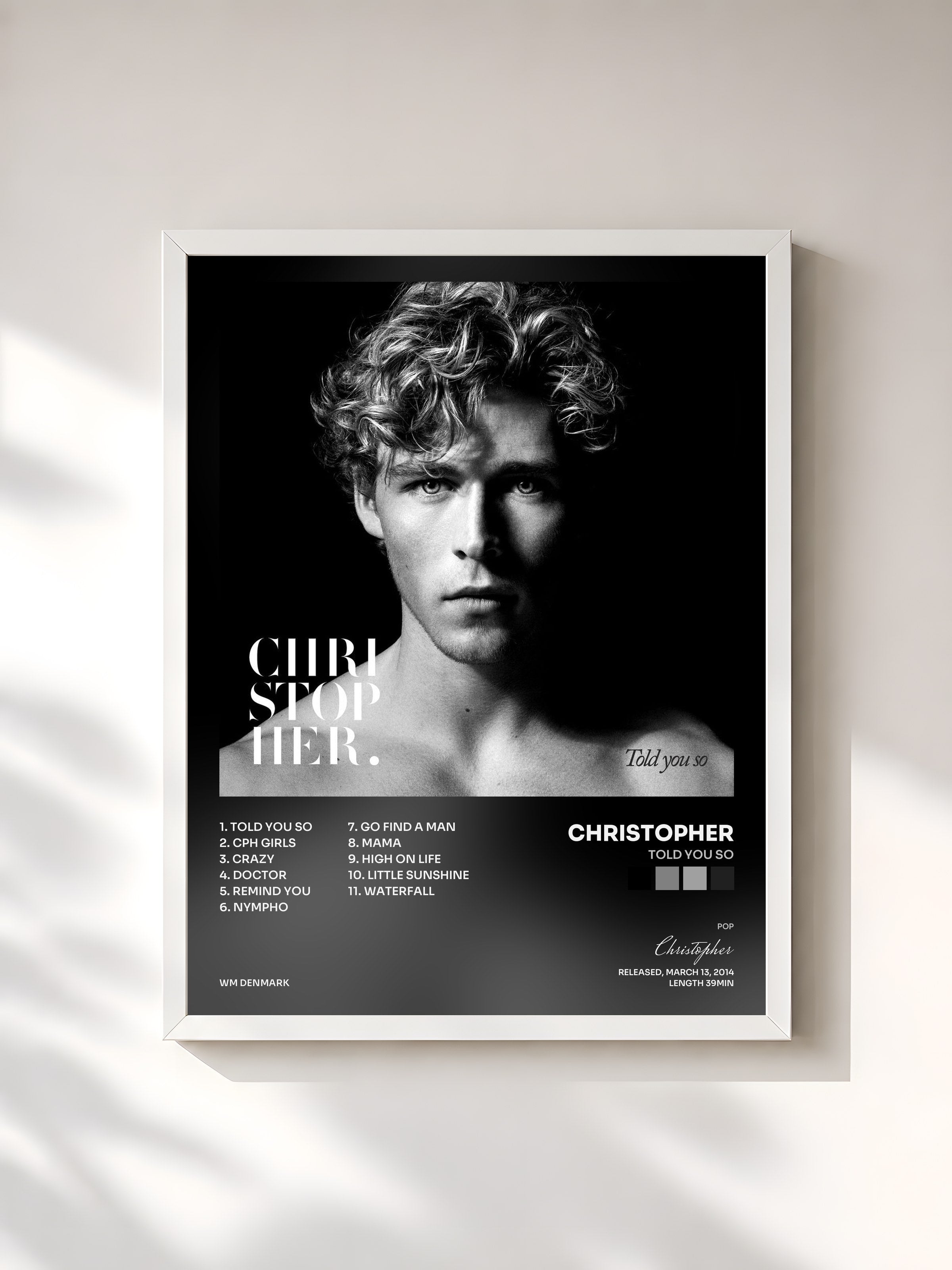 #blanc Tableau de l'album Told You So de Christopher, cadre blanc, imprimé et encadré en France