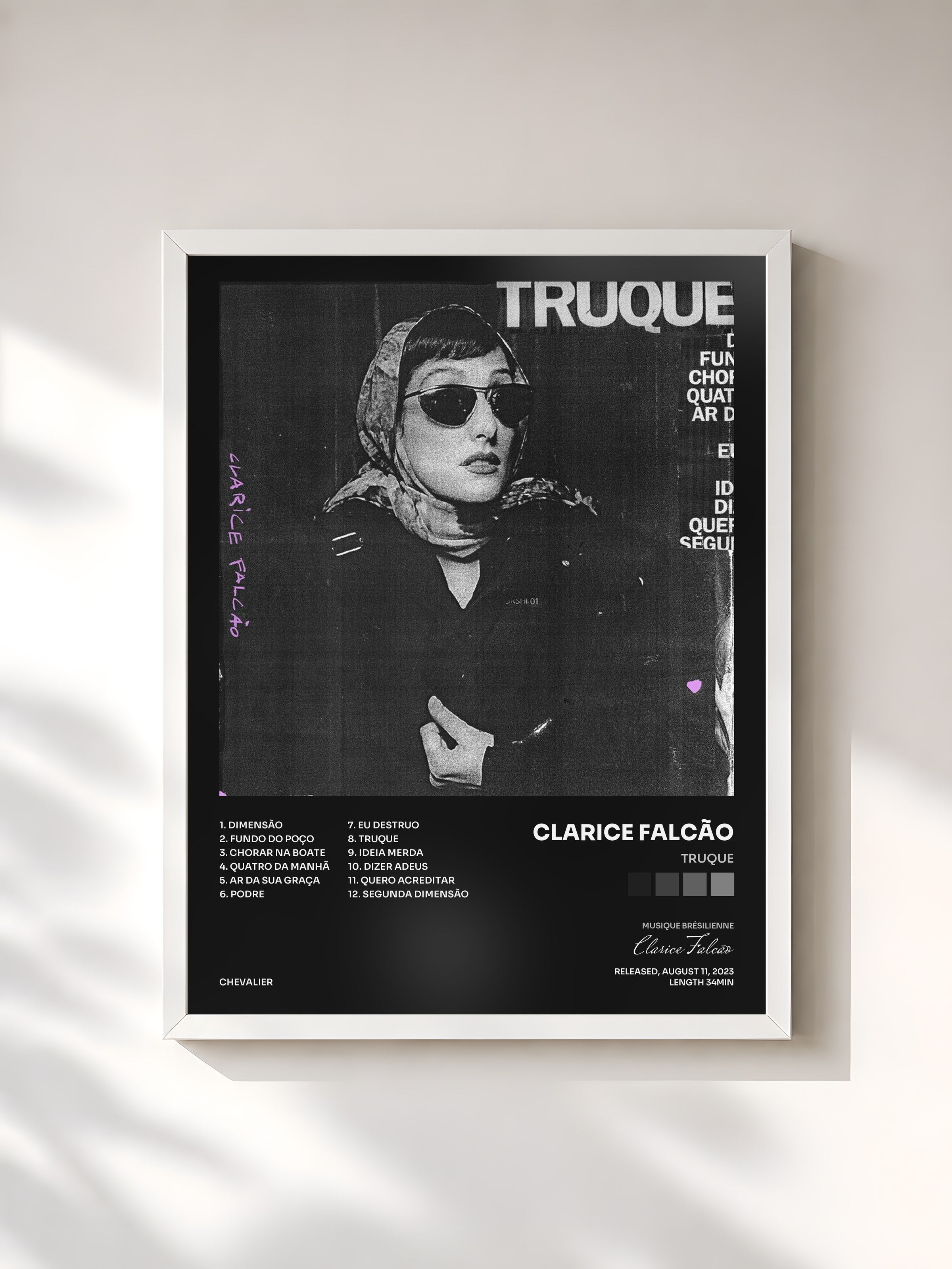 #blanc Tableau de l'album Truque de Clarice Falcão, cadre blanc, imprimé et encadré en France