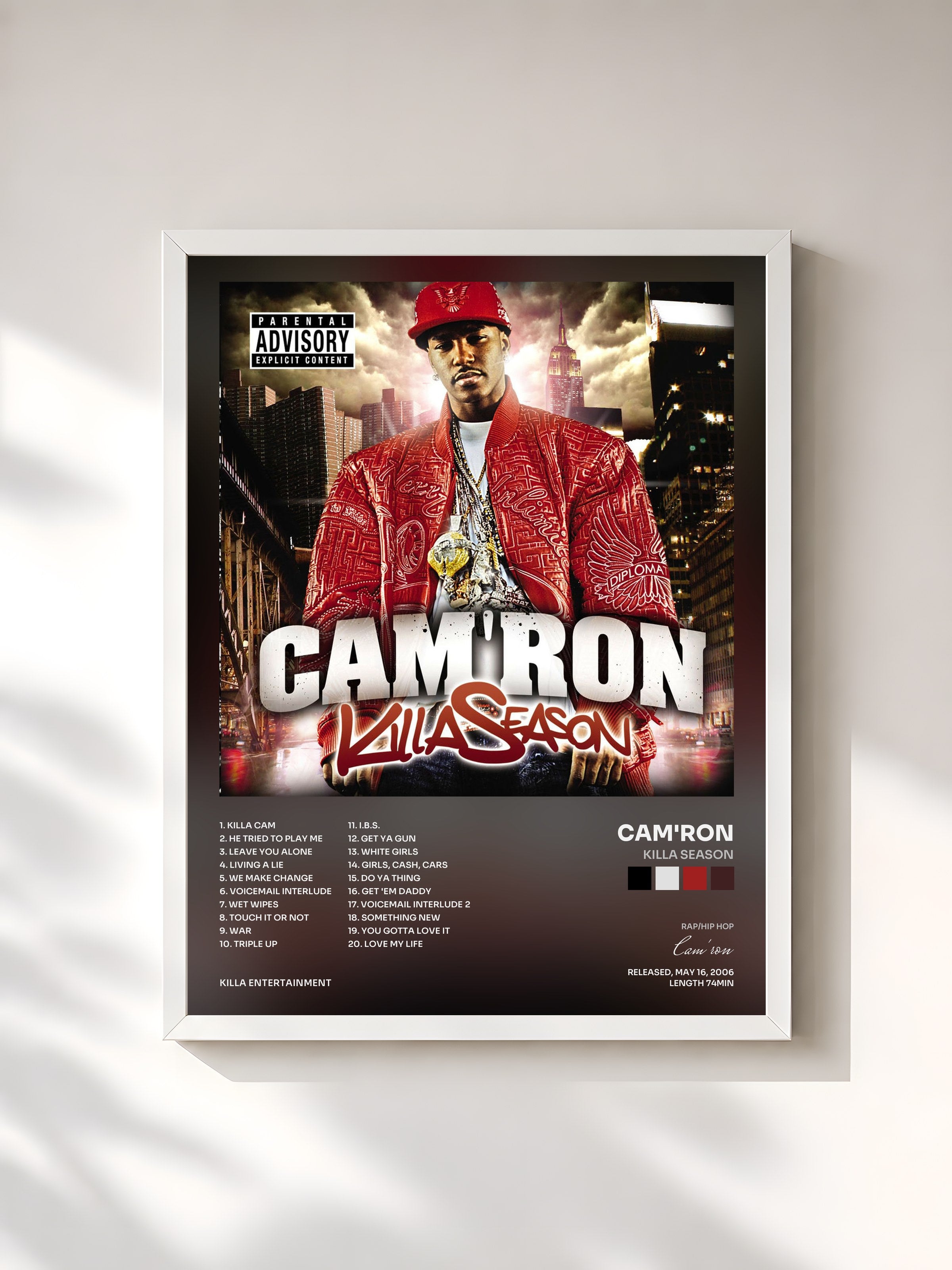 #blanc Tableau de l'album Killa Season de Cam'ron, cadre blanc, imprimé et encadré en France