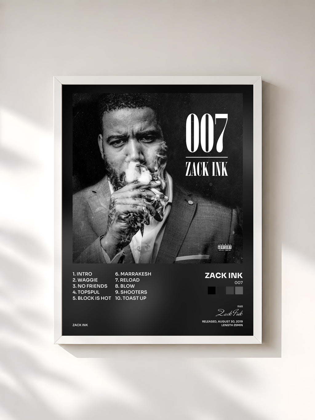 #blanc Tableau de l'album 007 de Zack Ink, cadre blanc, imprimé et encadré en France
