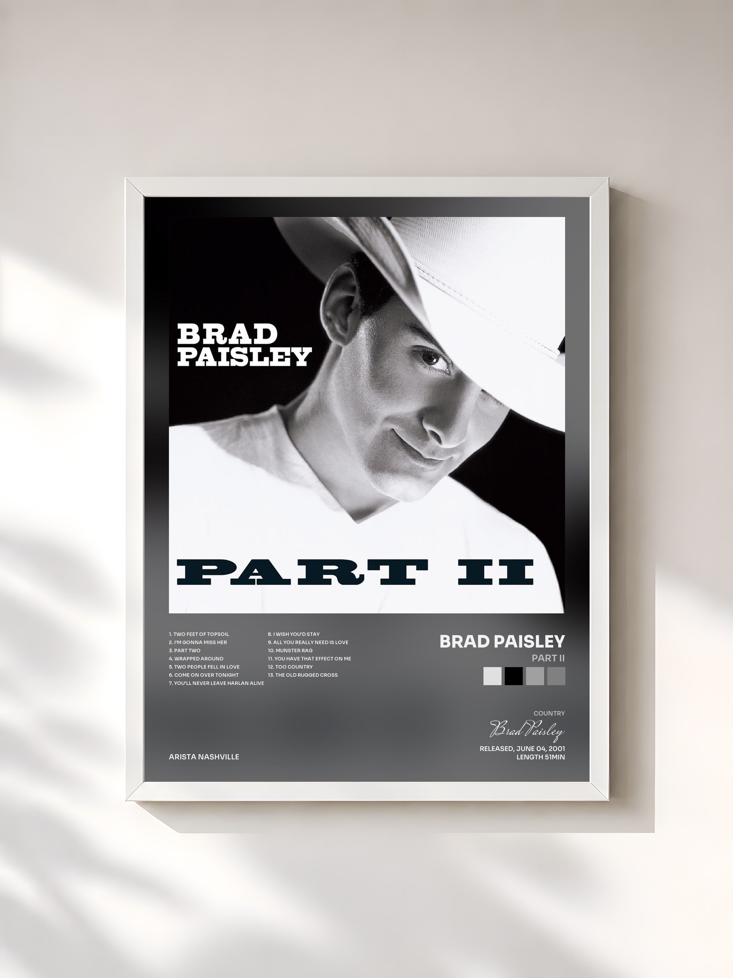 #blanc Tableau de l'album Part II de Brad Paisley, cadre blanc, imprimé et encadré en France