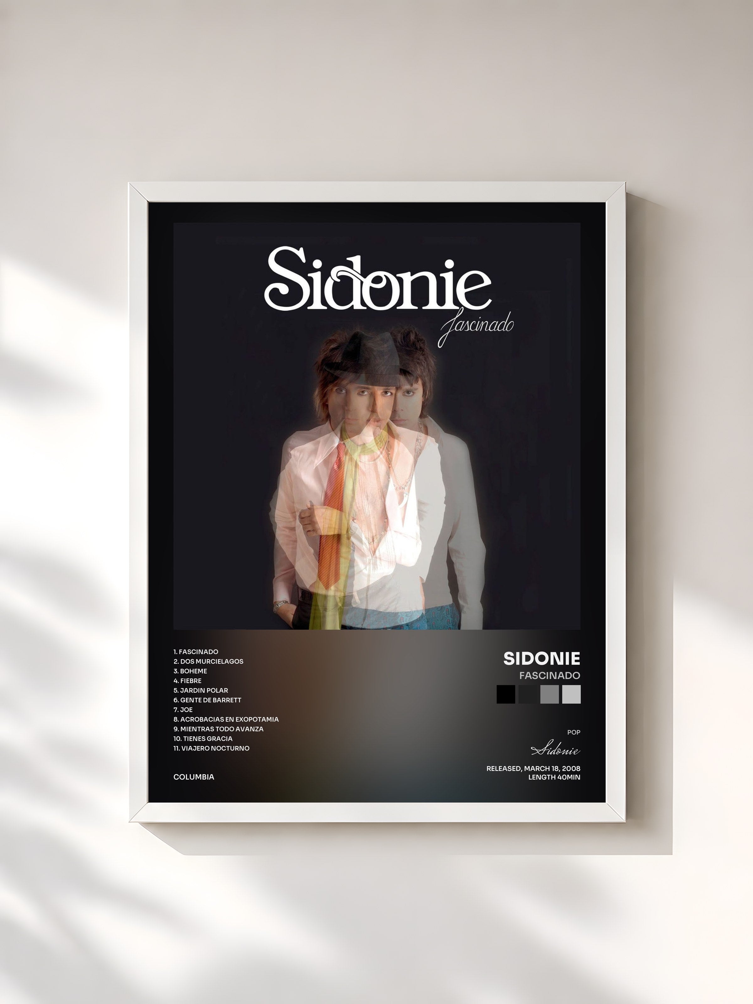 #blanc Tableau de l'album Fascinado de Sidonie, cadre blanc, imprimé et encadré en France