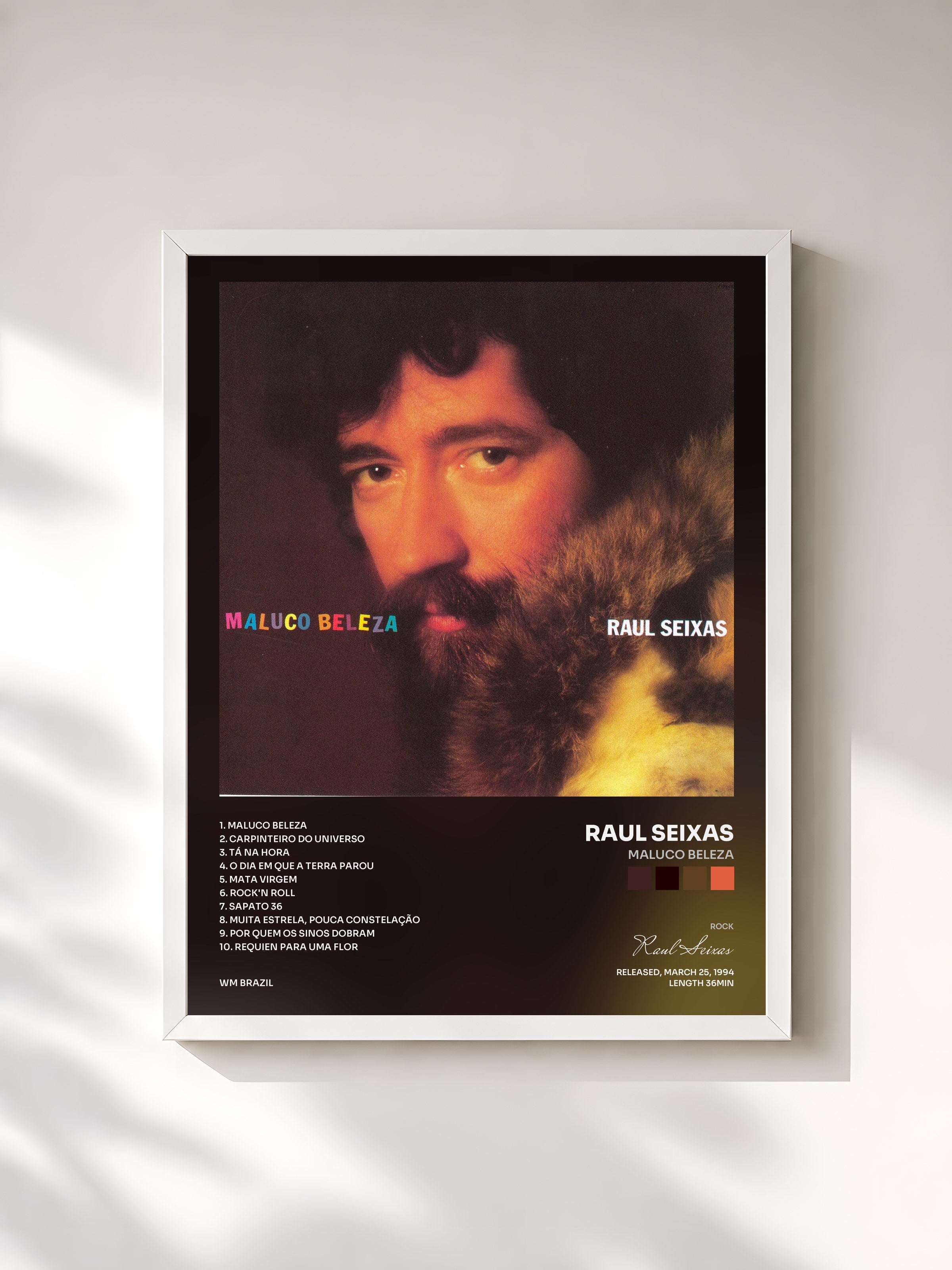 #blanc Tableau de l'album Maluco Beleza de Raul Seixas, cadre blanc, imprimé et encadré en France