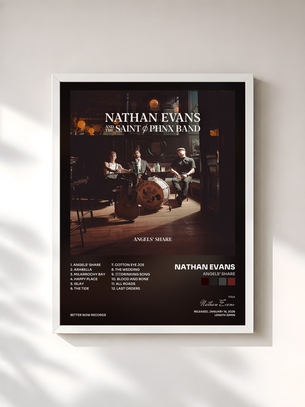 #blanc Tableau de l'album Angels' Share de Nathan Evans, cadre blanc, imprimé et encadré en France
