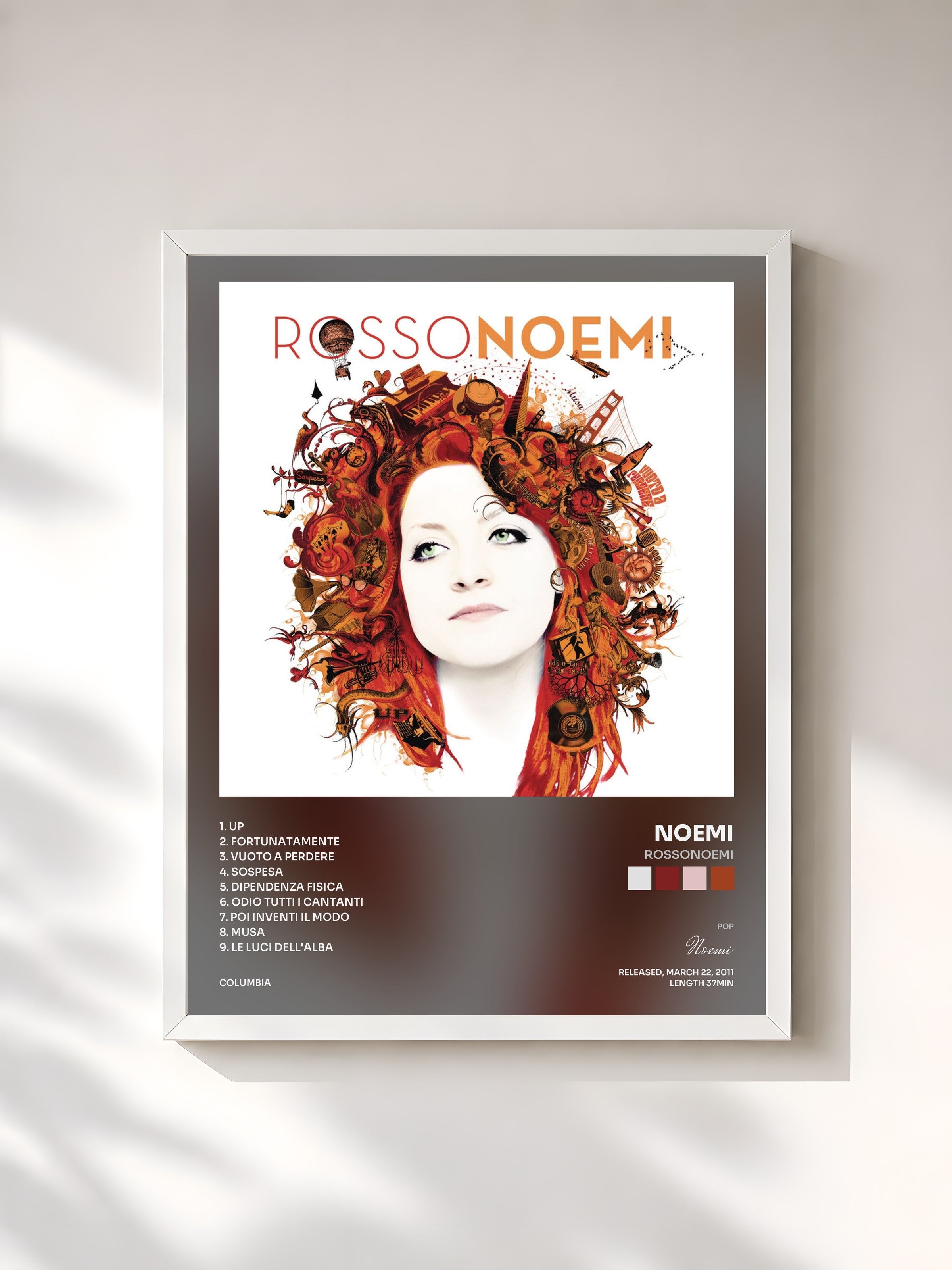 #blanc Tableau de l'album RossoNoemi de Noemi, cadre blanc, imprimé et encadré en France