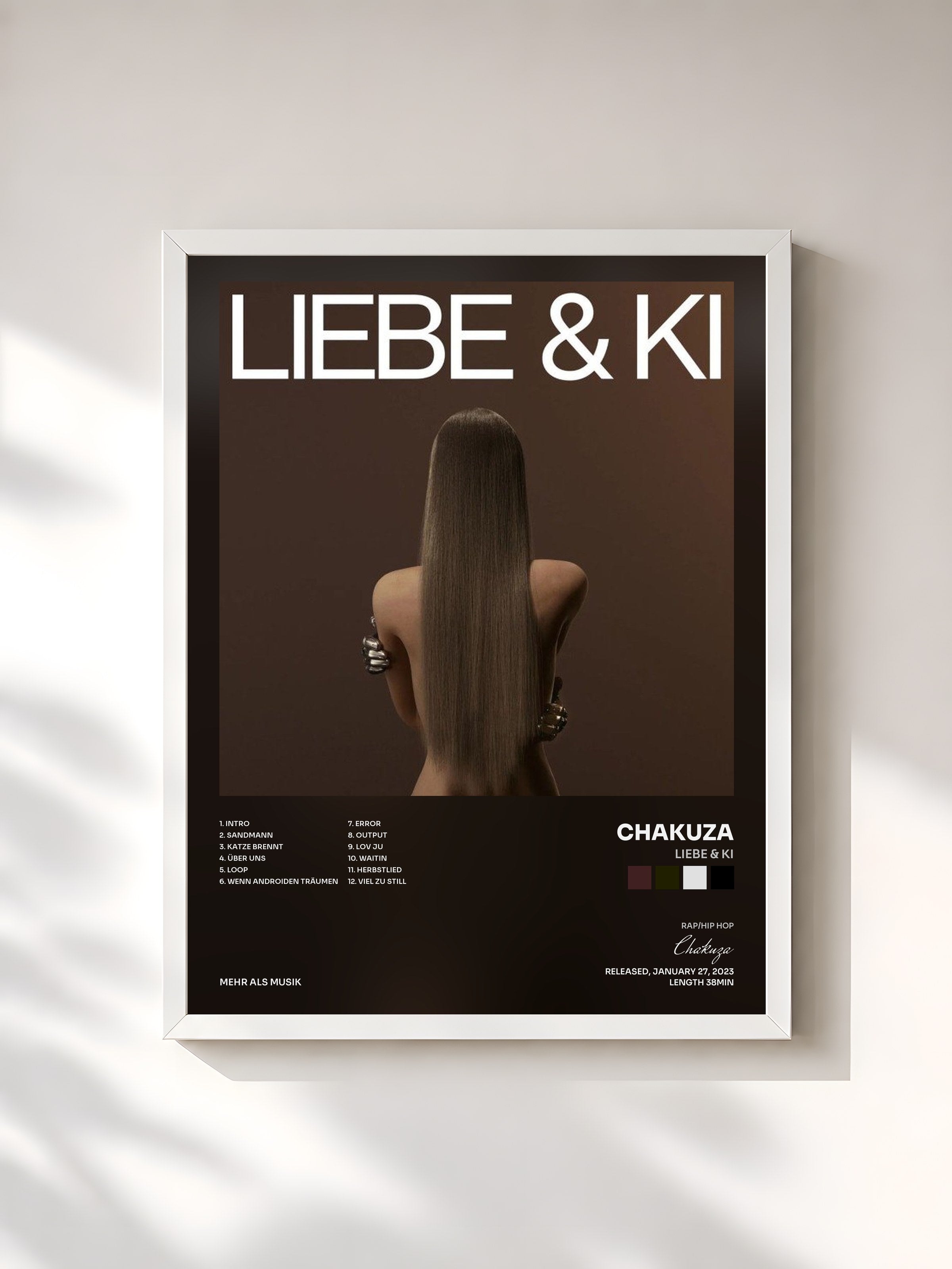 #blanc Tableau de l'album LIEBE & KI de Chakuza, cadre blanc, imprimé et encadré en France