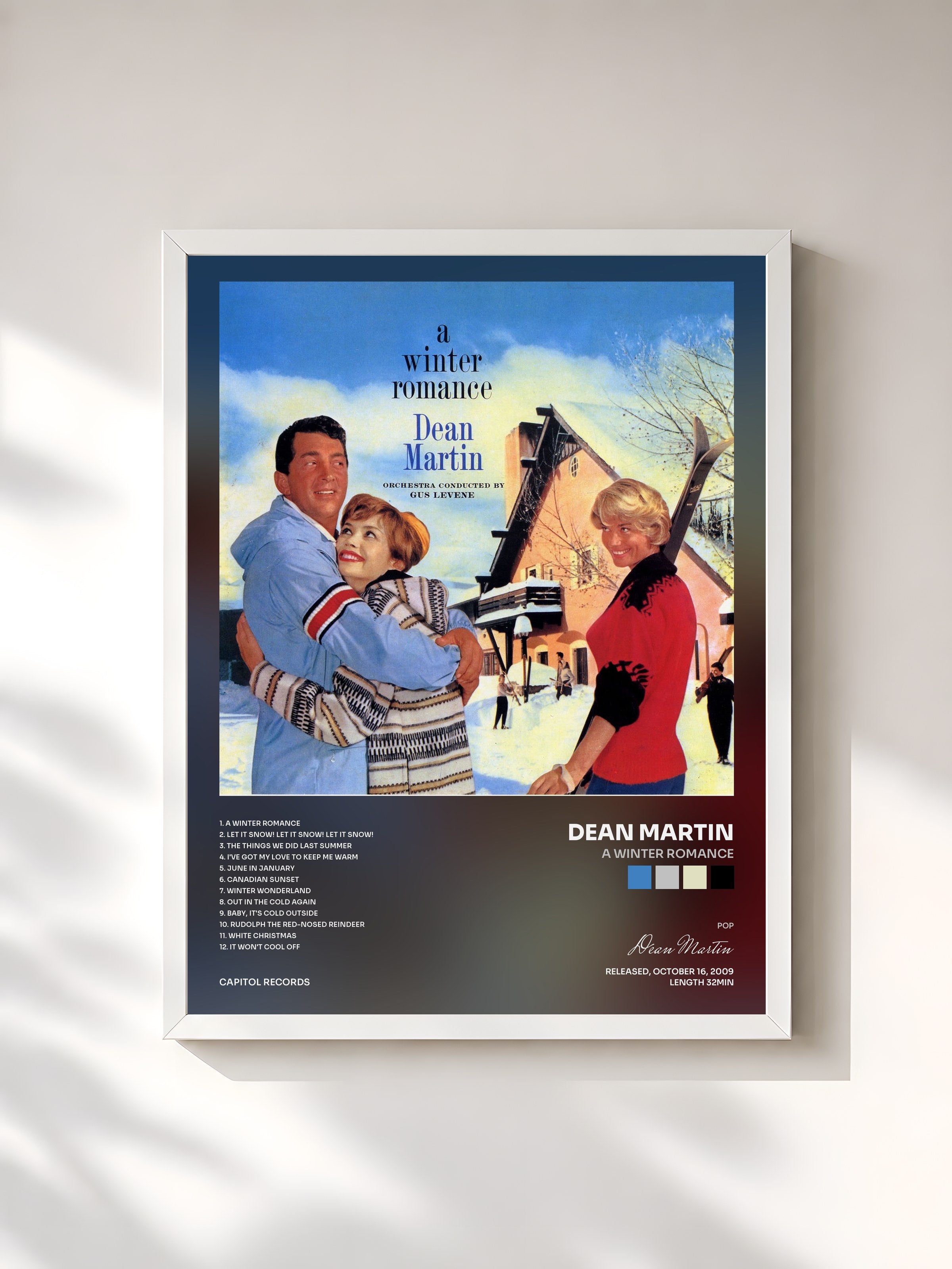 #blanc Tableau de l'album A Winter Romance de Dean Martin, cadre blanc, imprimé et encadré en France
