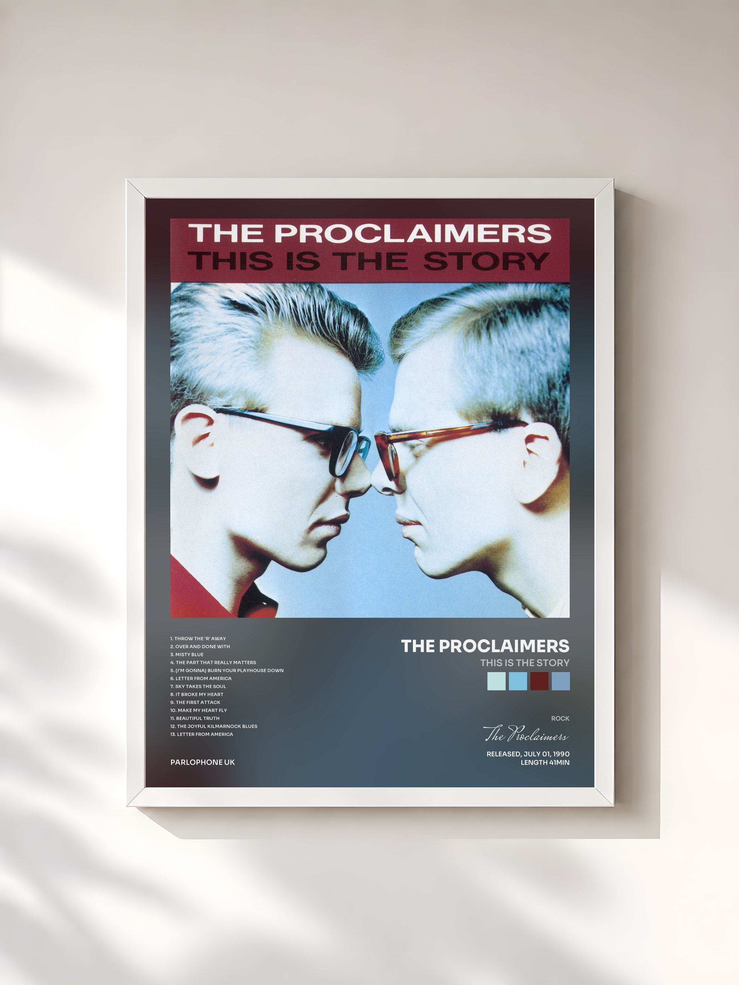 #blanc Tableau de l'album This Is the Story de The Proclaimers, cadre blanc, imprimé et encadré en France