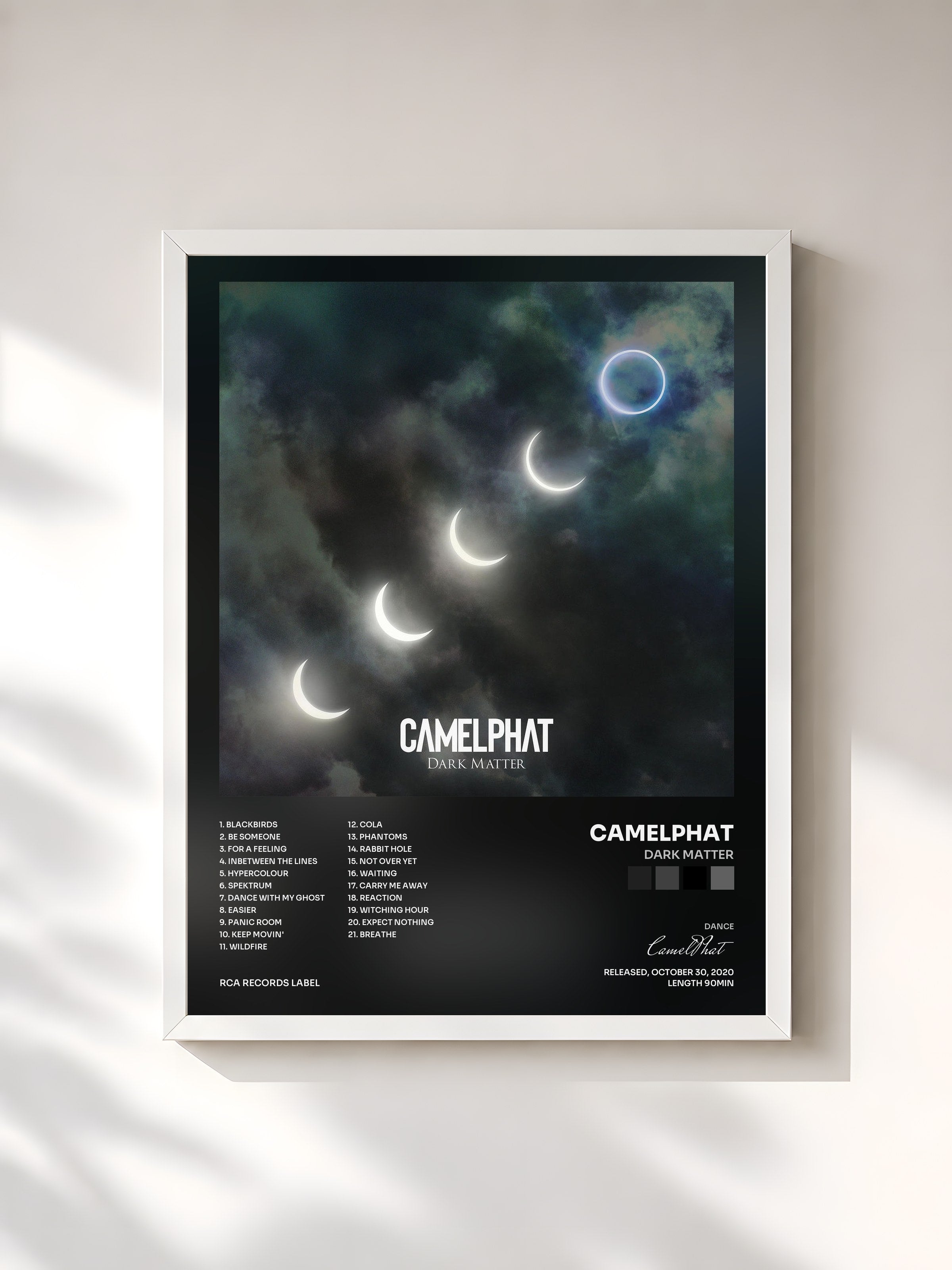 #blanc Tableau de l'album Dark Matter de CamelPhat, cadre blanc, imprimé et encadré en France