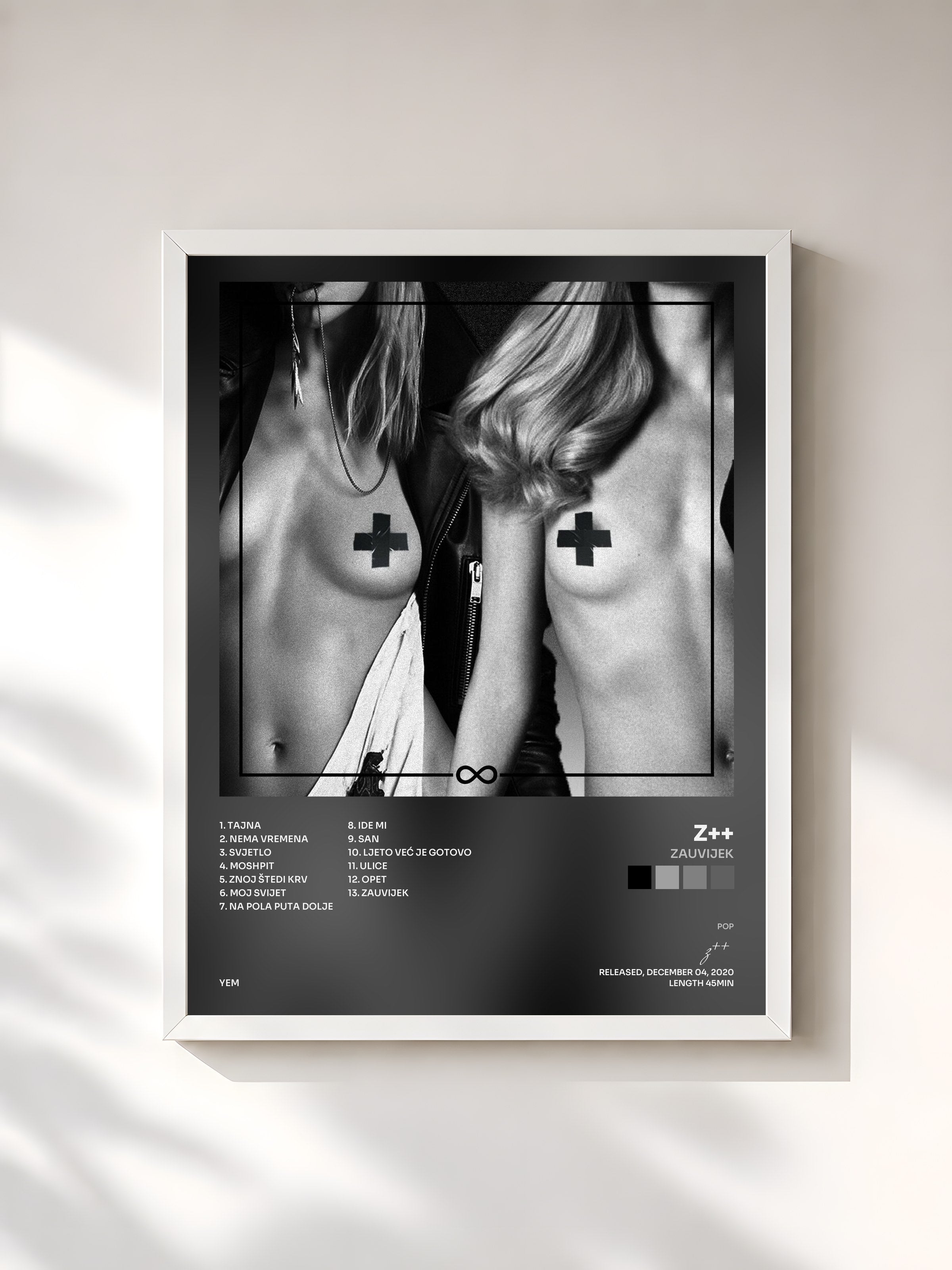 #blanc Tableau de l'album Zauvijek de z++, cadre blanc, imprimé et encadré en France