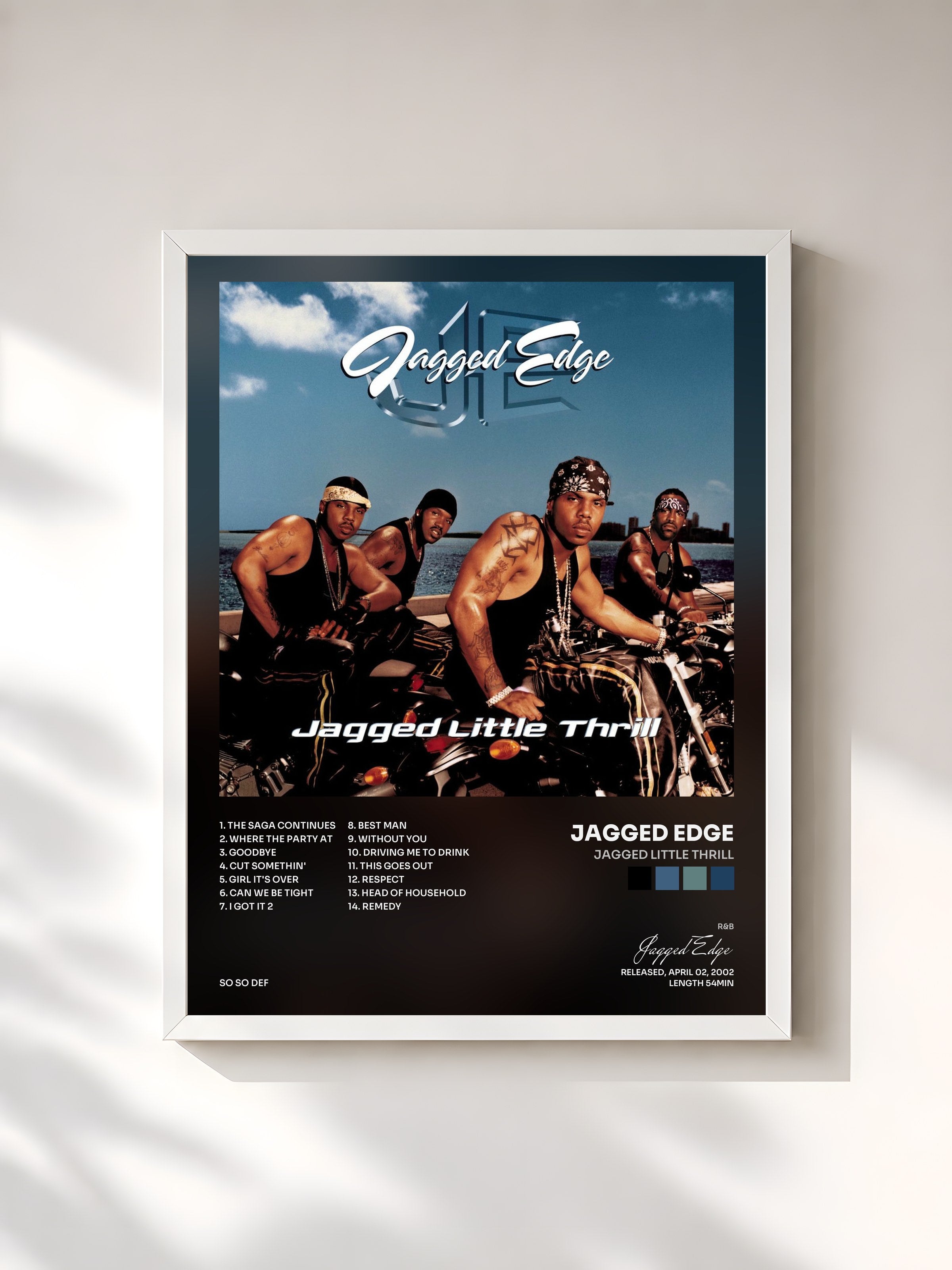 #blanc Tableau de l'album Jagged Little Thrill de Jagged Edge, cadre blanc, imprimé et encadré en France