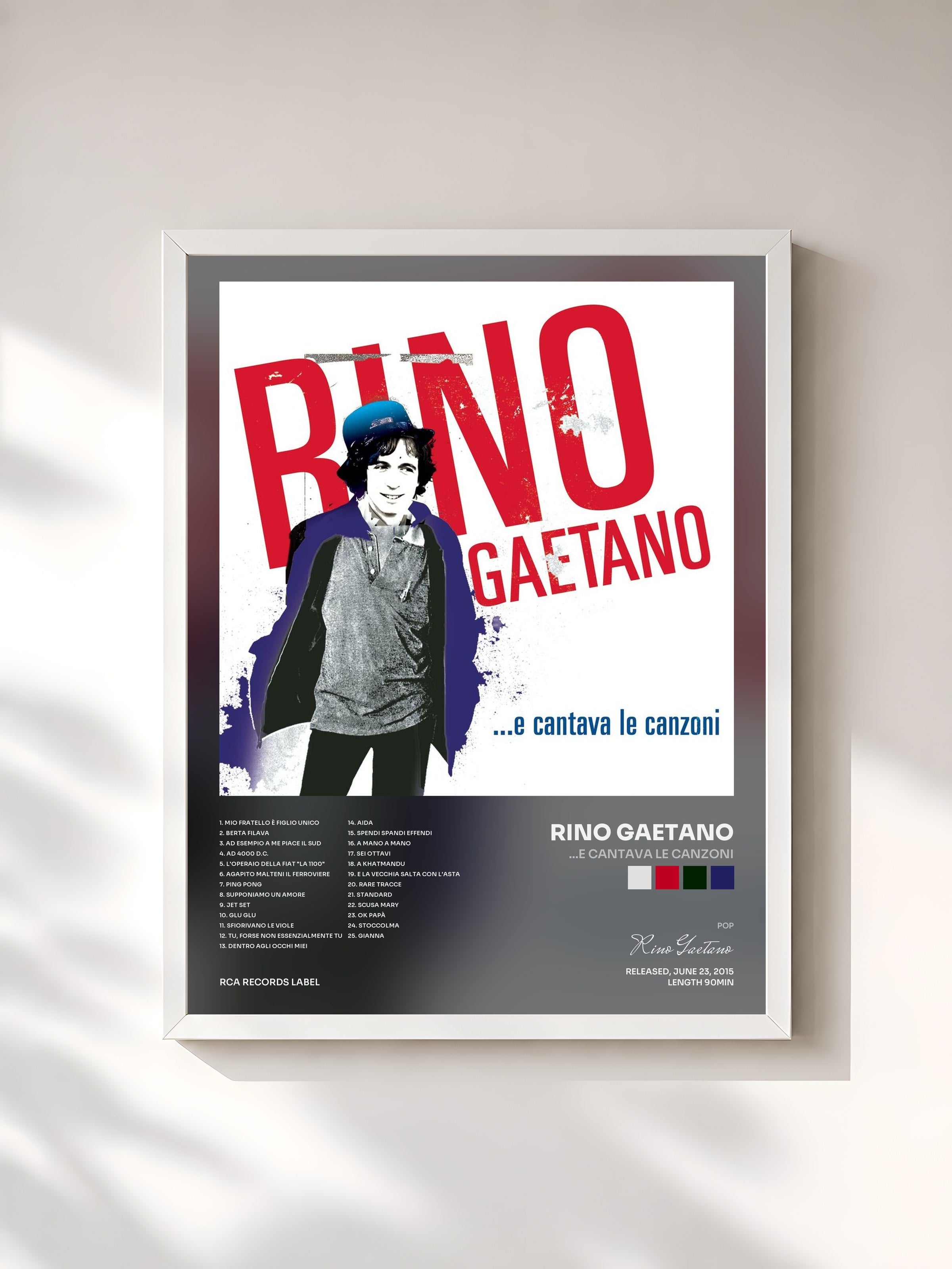 #blanc Tableau de l'album ...e cantava le canzoni de Rino Gaetano, cadre blanc, imprimé et encadré en France