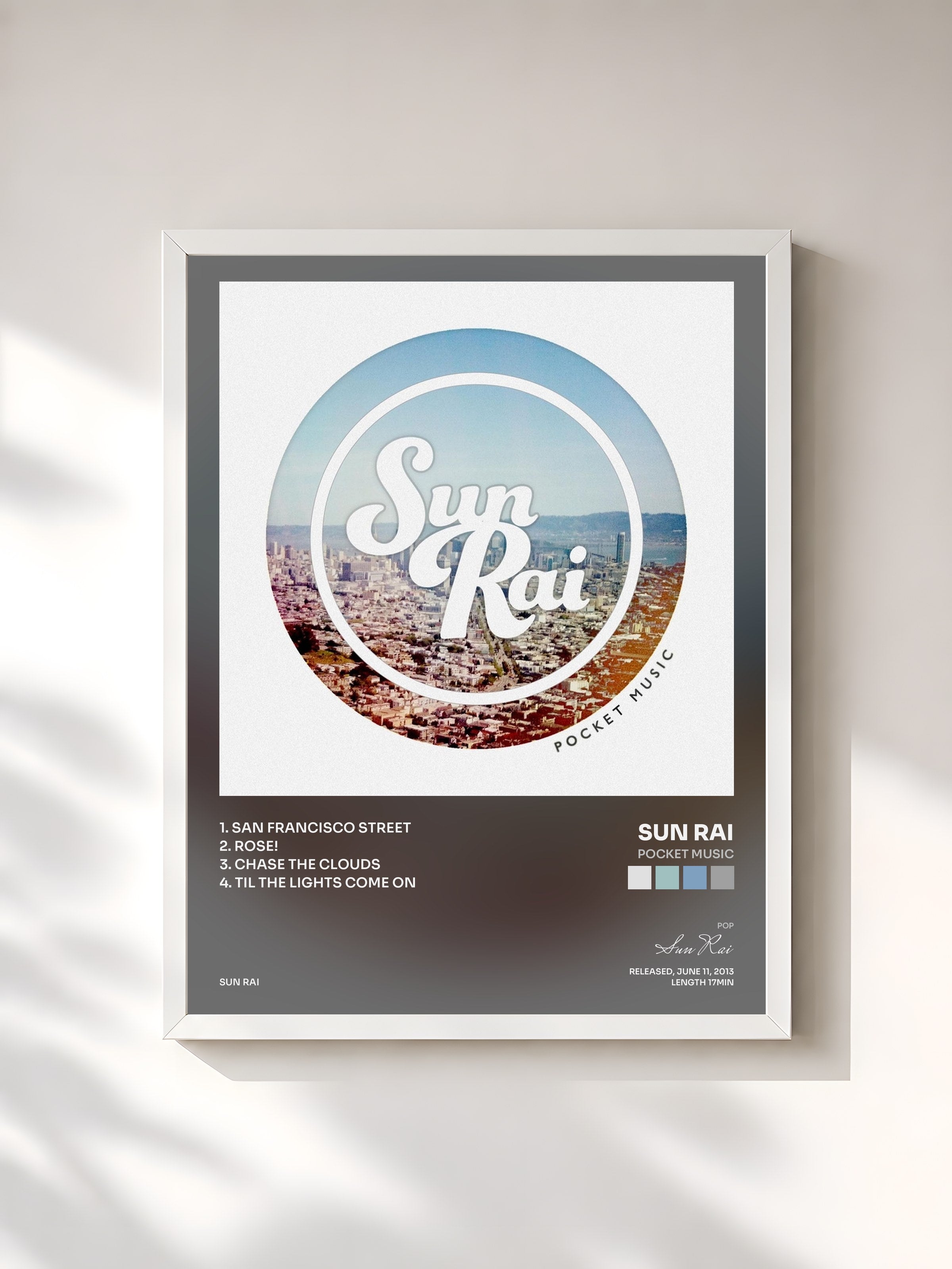 #blanc Tableau de l'album Pocket Music de Sun Rai, cadre blanc, imprimé et encadré en France