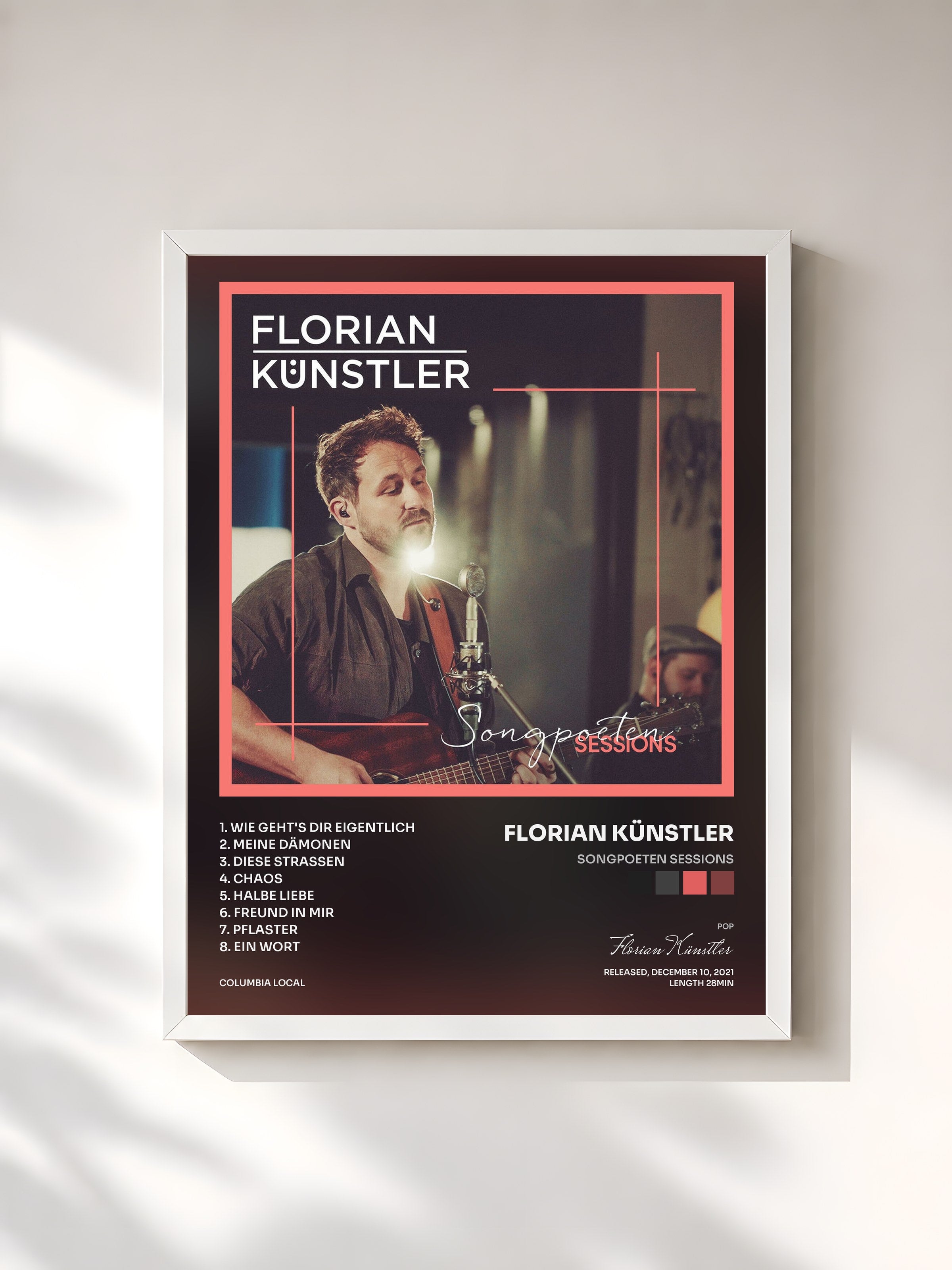 #blanc Tableau de l'album Songpoeten Sessions de Florian Künstler, cadre blanc, imprimé et encadré en France