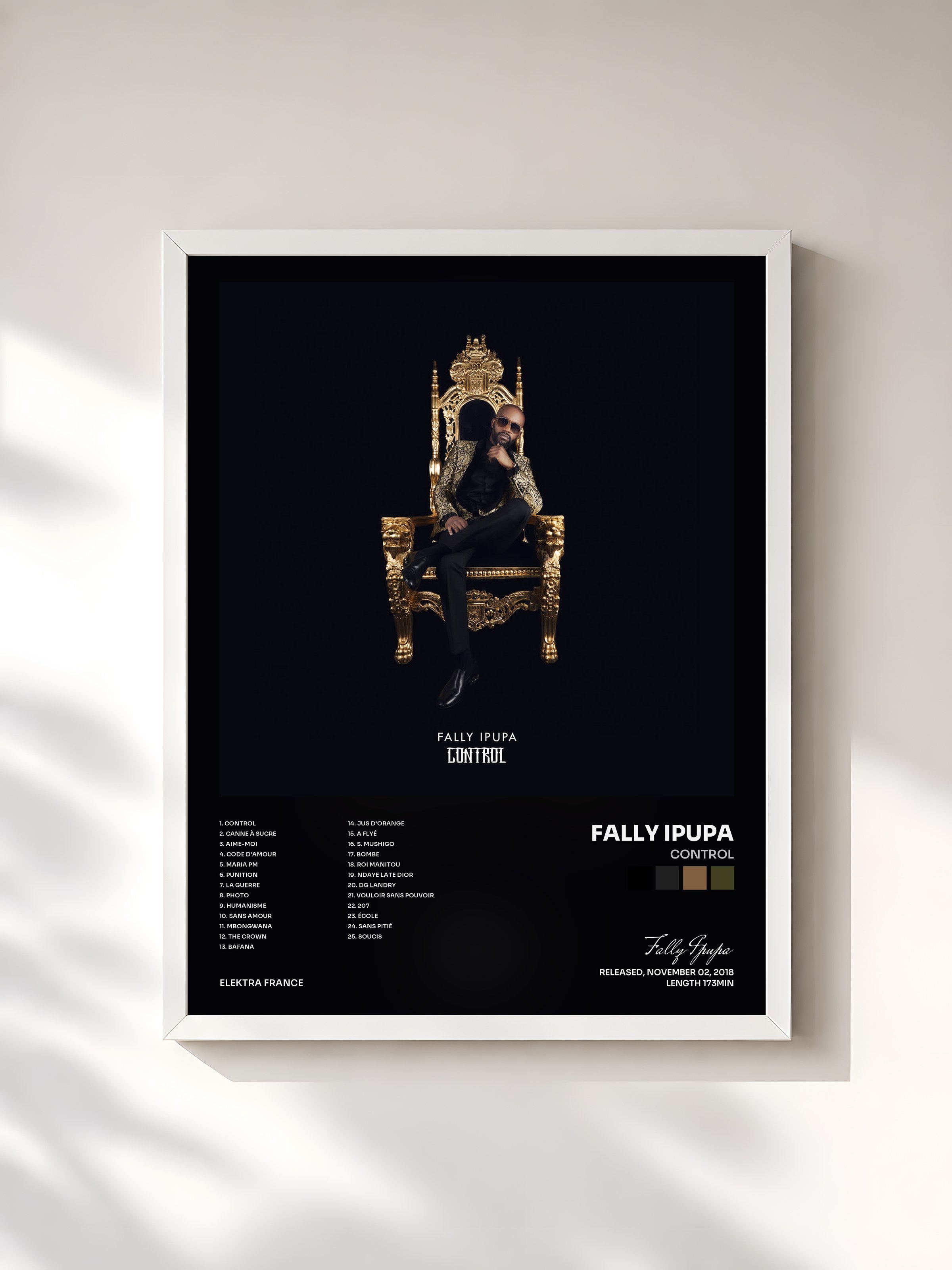 #blanc Tableau de l'album Control de Fally Ipupa, cadre blanc, imprimé et encadré en France